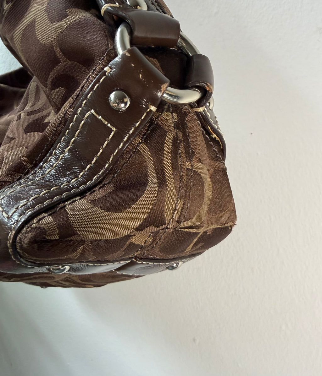 Coach Carly Brown Optic C signature silver hardware F13986