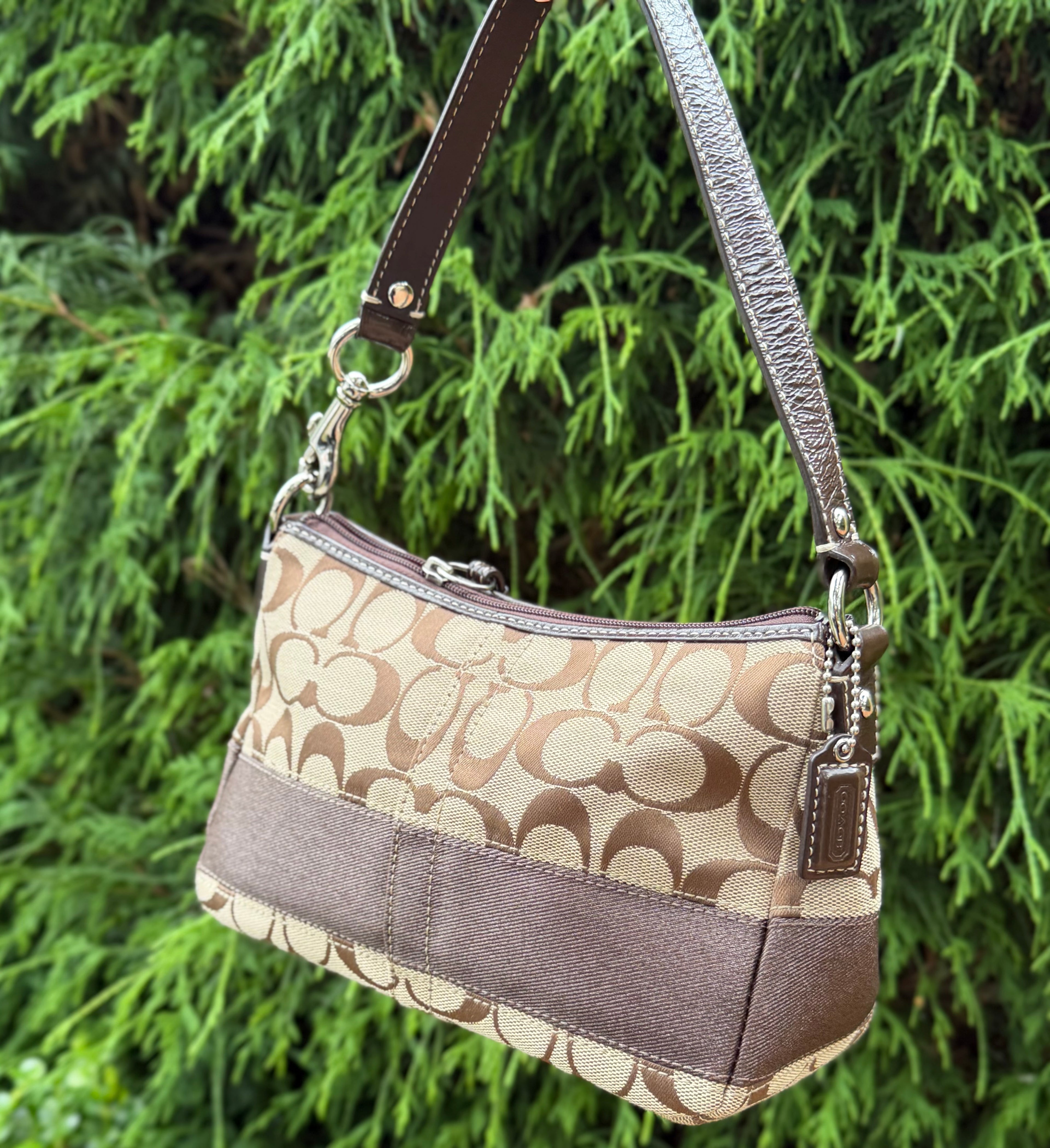 Coach Signature Stripe 2008 Khaki/Brown Demi Bag Hobo
