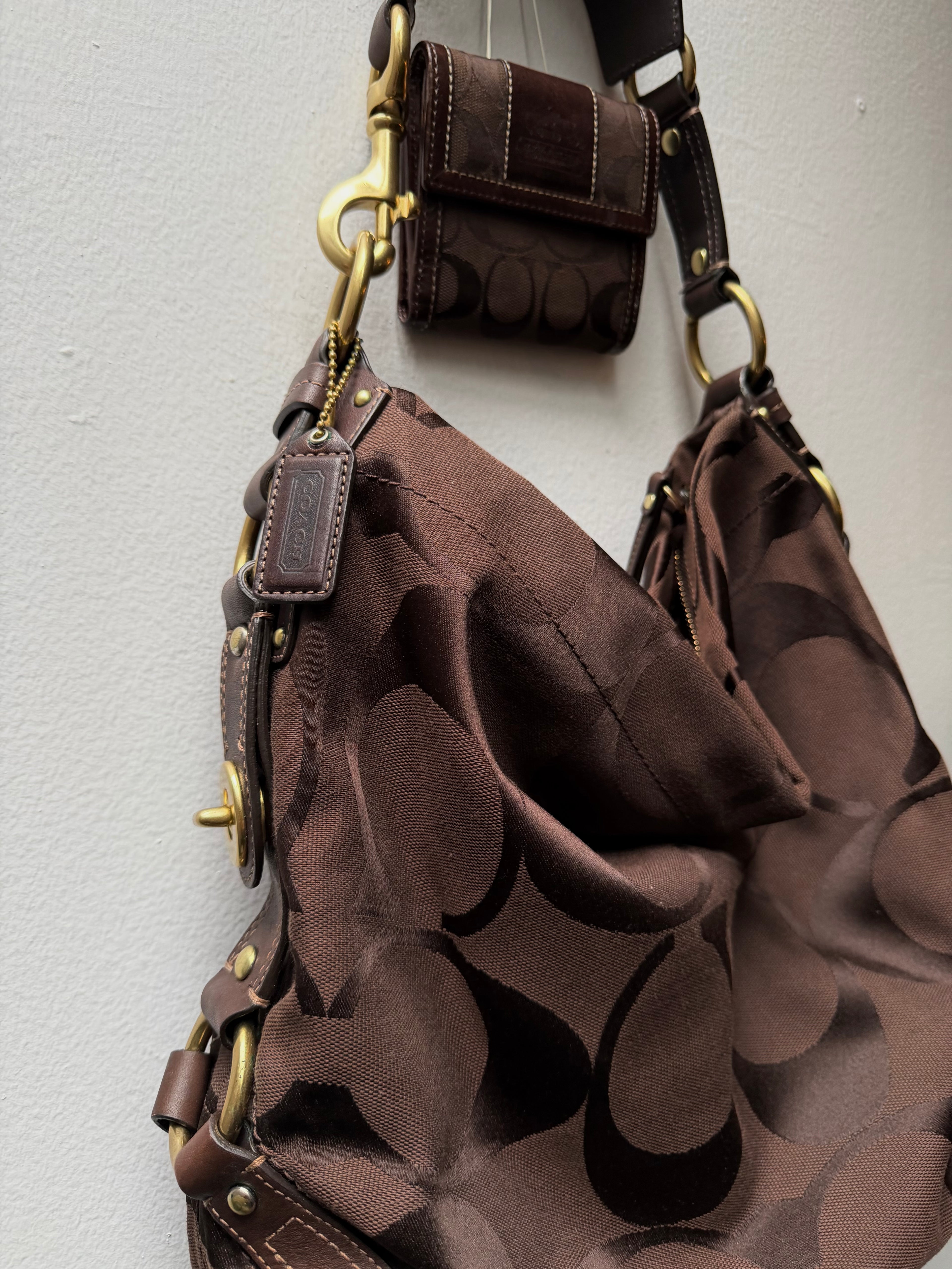 Coach Carly Brown Signature Hobo Bag 10620 + Small Wallet