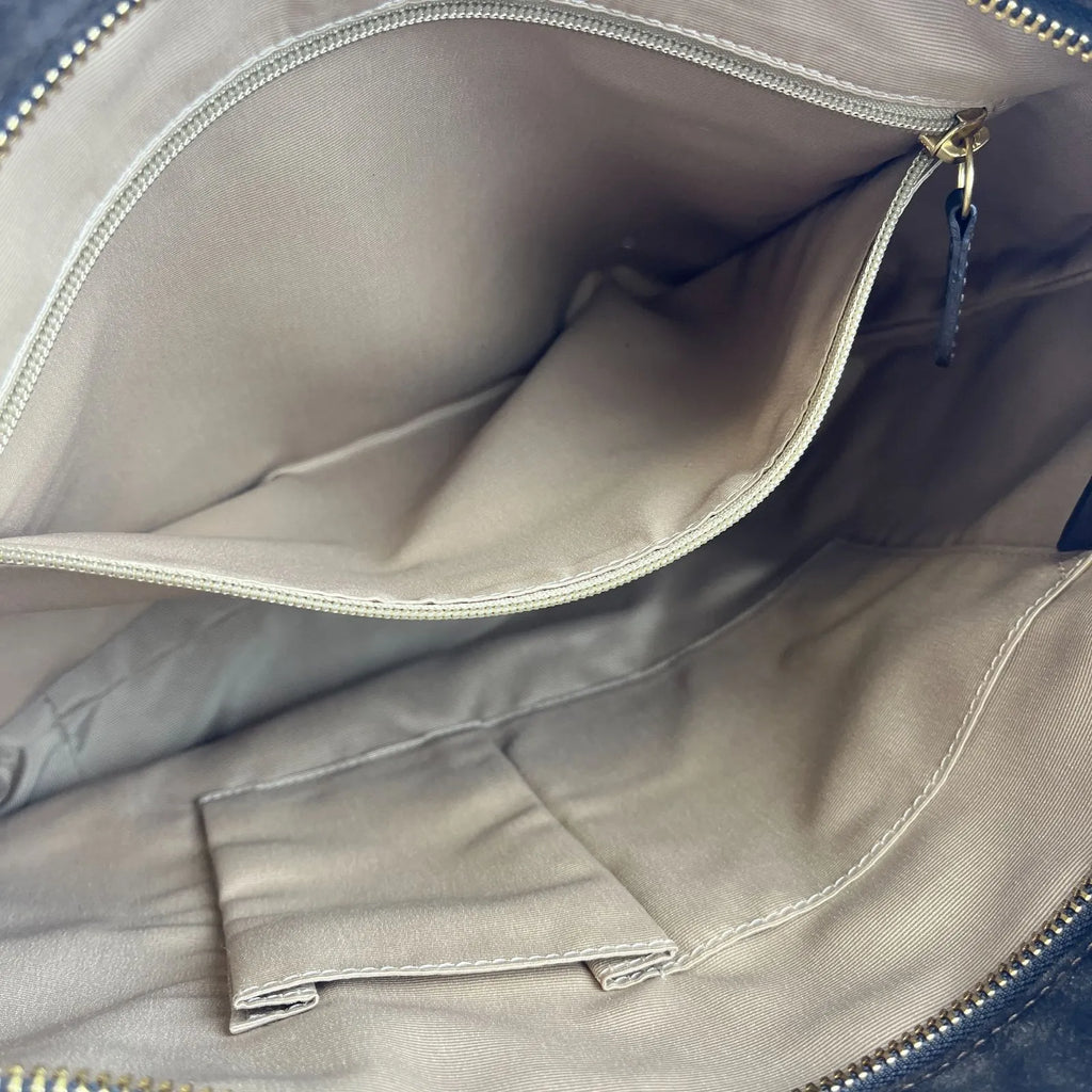 Coach Suede Brown Signature C Beaded Tote Bag #10442