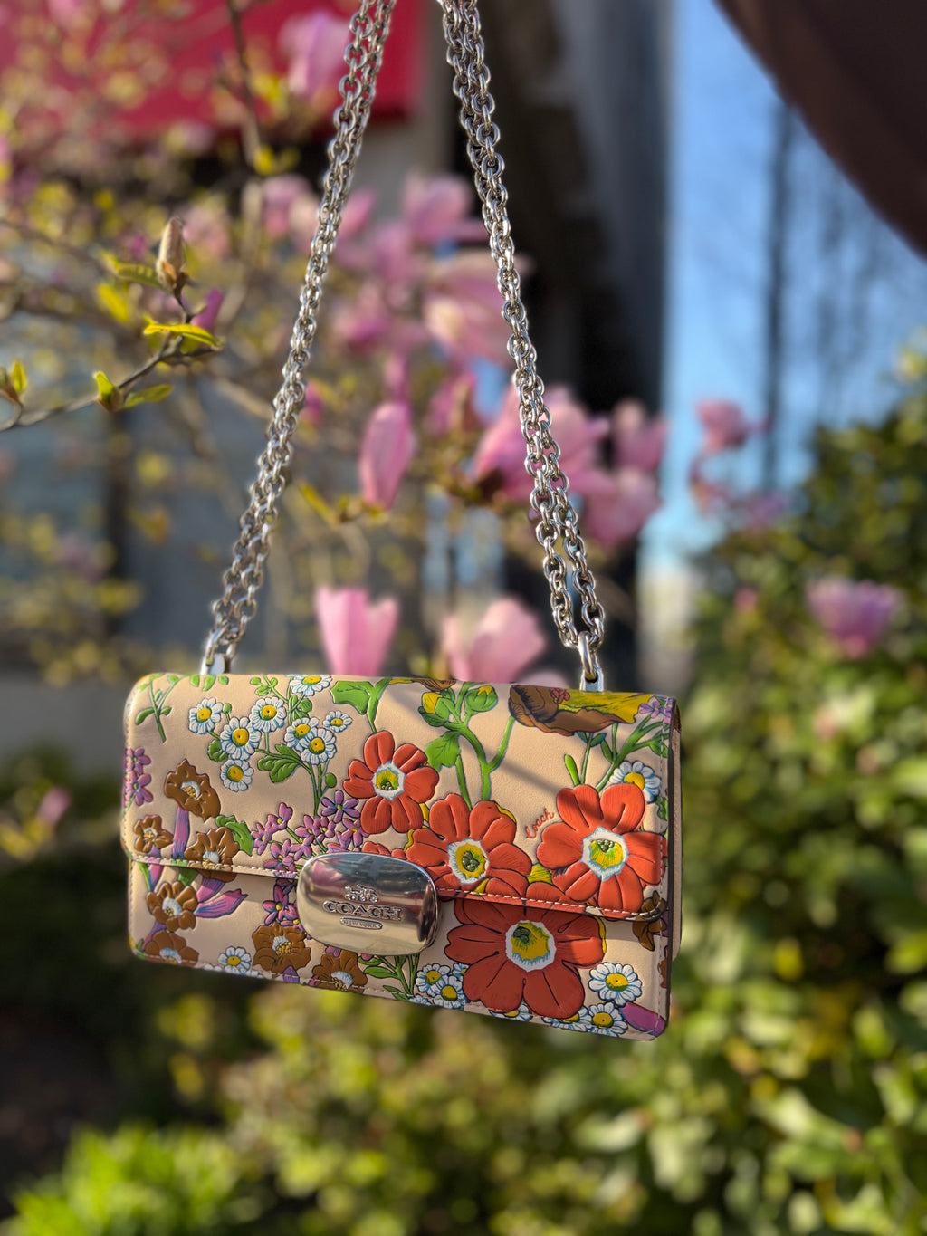 Coach Wallet+ Bag With Floral Print CR159 Silver/Ivory Multi