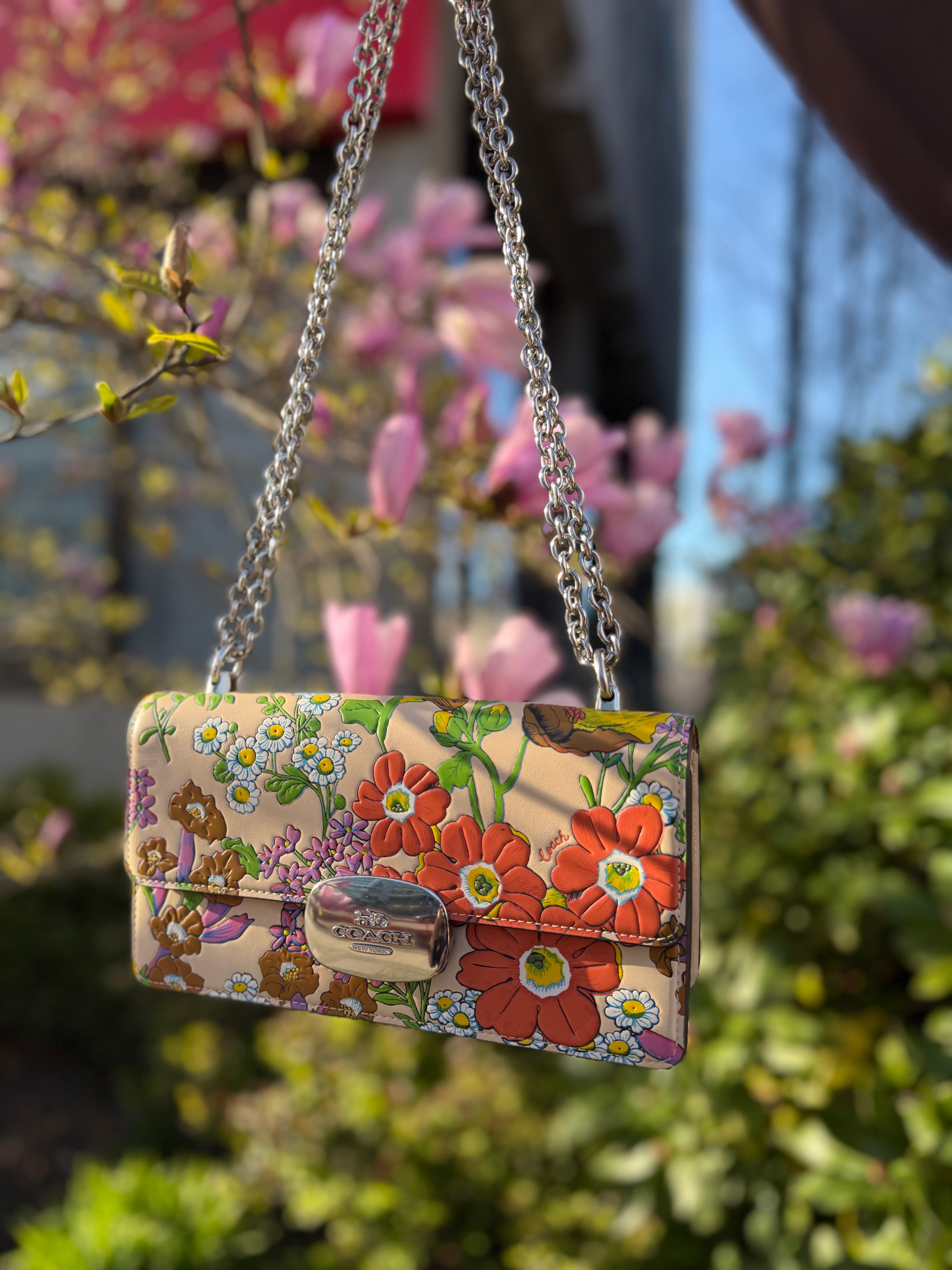 Coach Wallet+ Bag With Floral Print CR159 Silver/Ivory Multi