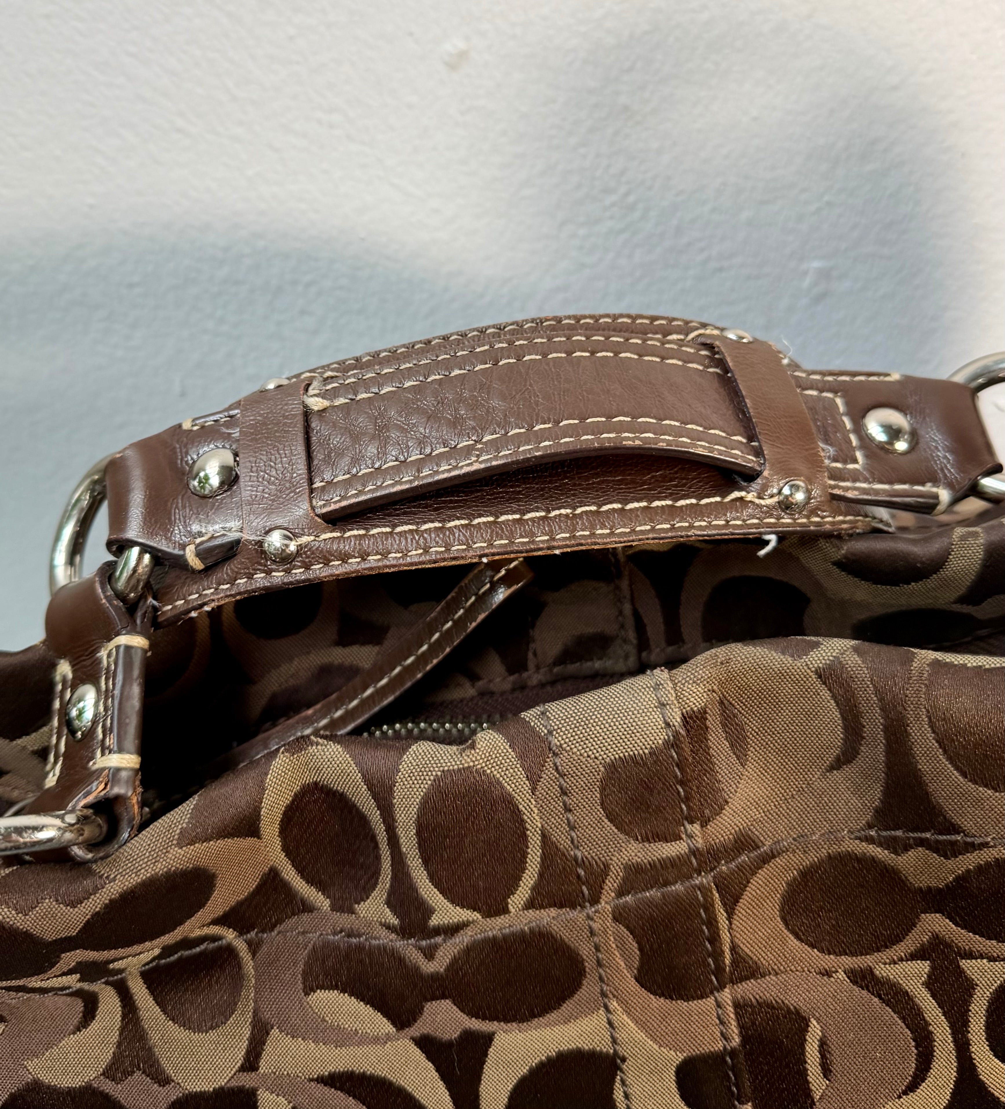 Coach Carly Brown Optic C signature silver hardware F13986