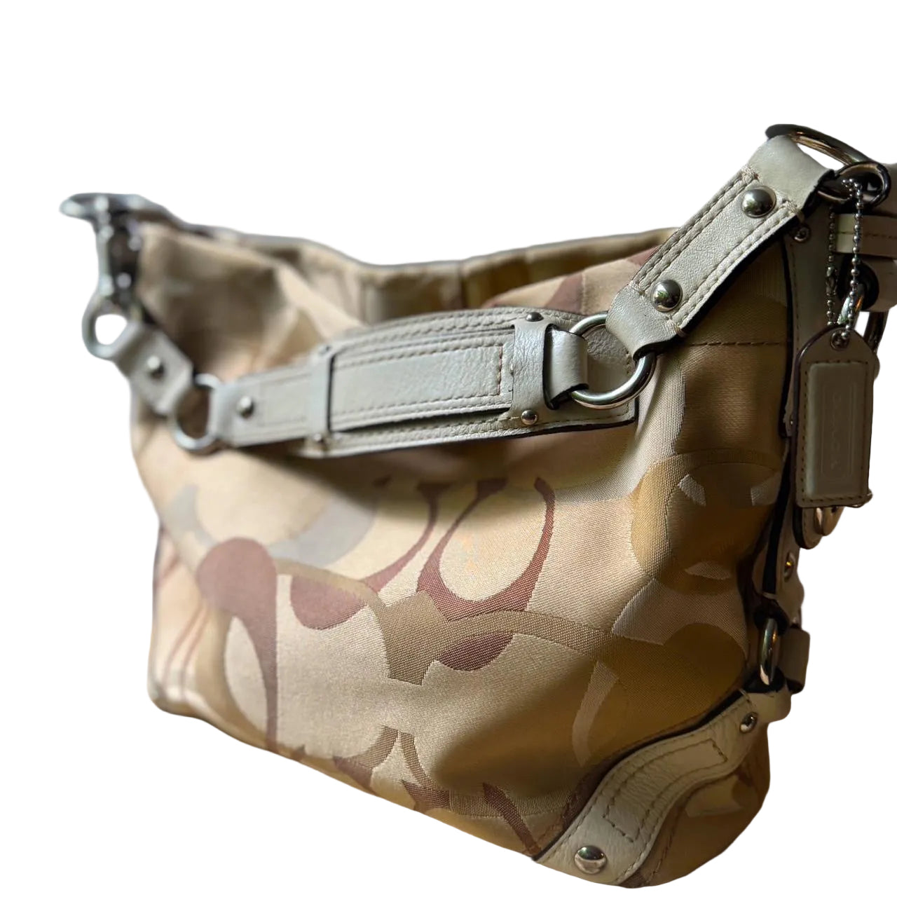 Coach Carly Optic C print shoulder bag in tan with Silver hardware