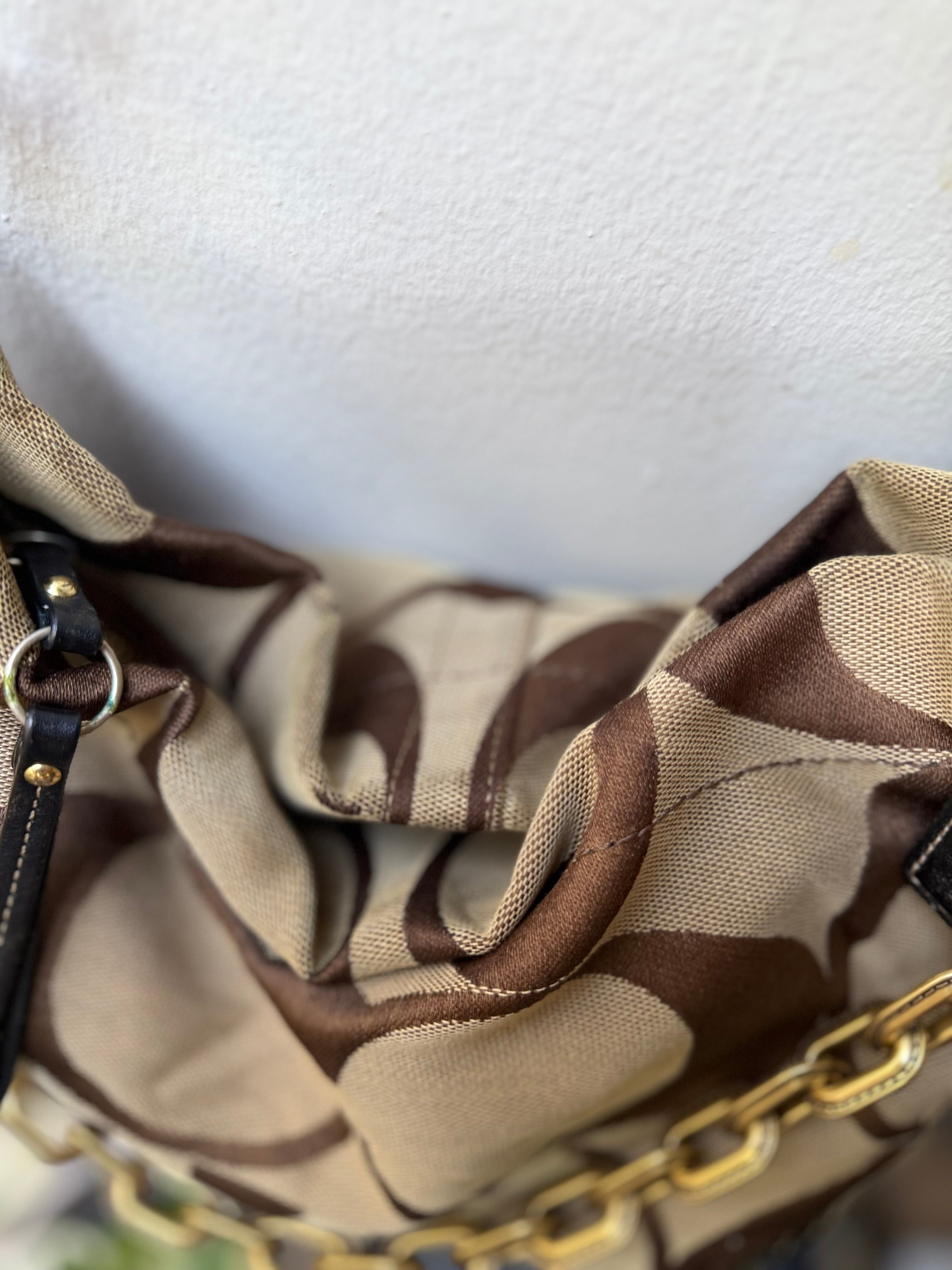Coach Carly Brown Leather Trim Tan Canvas C #10619