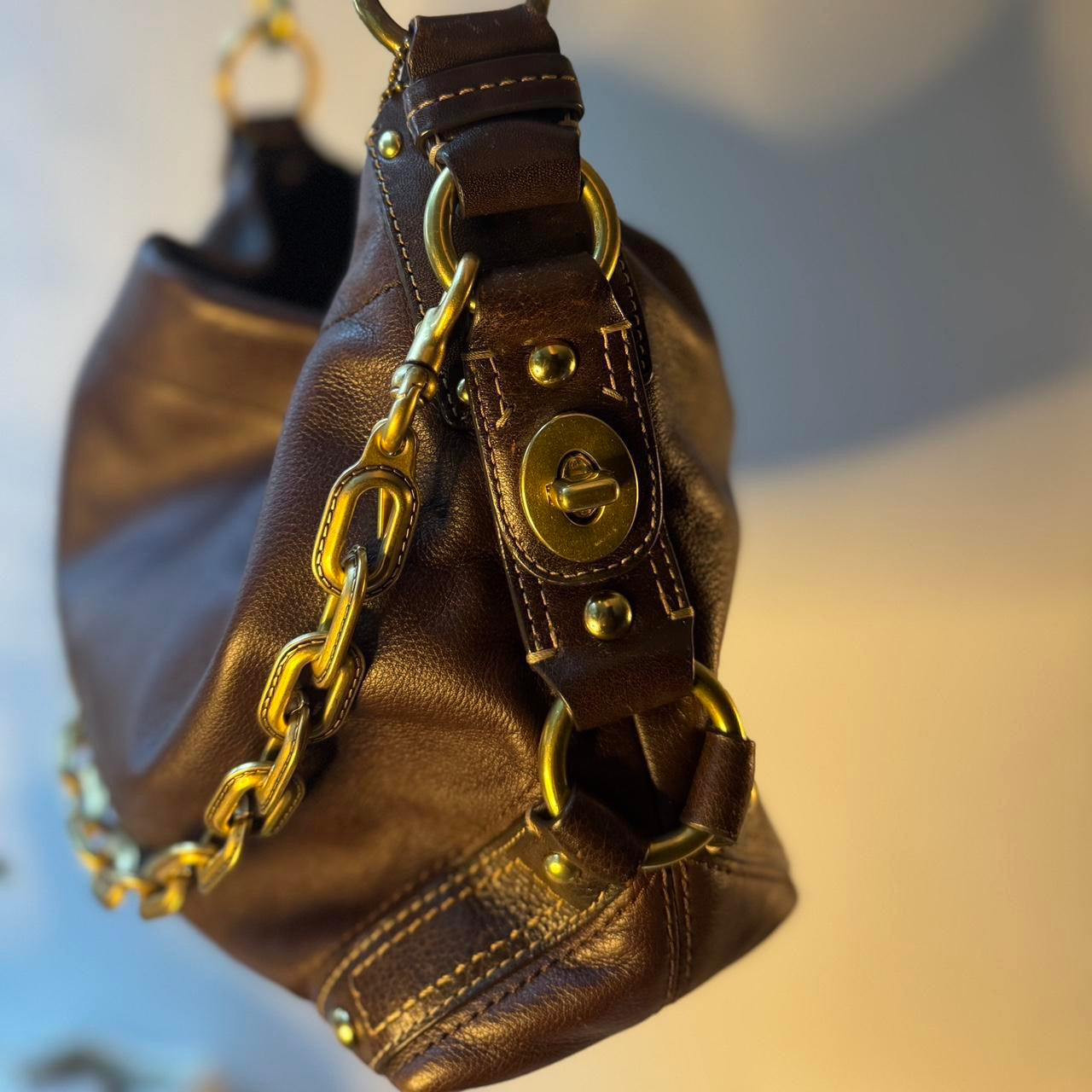 Coach Carly Brown Medium Gold Brass Hardware 10615