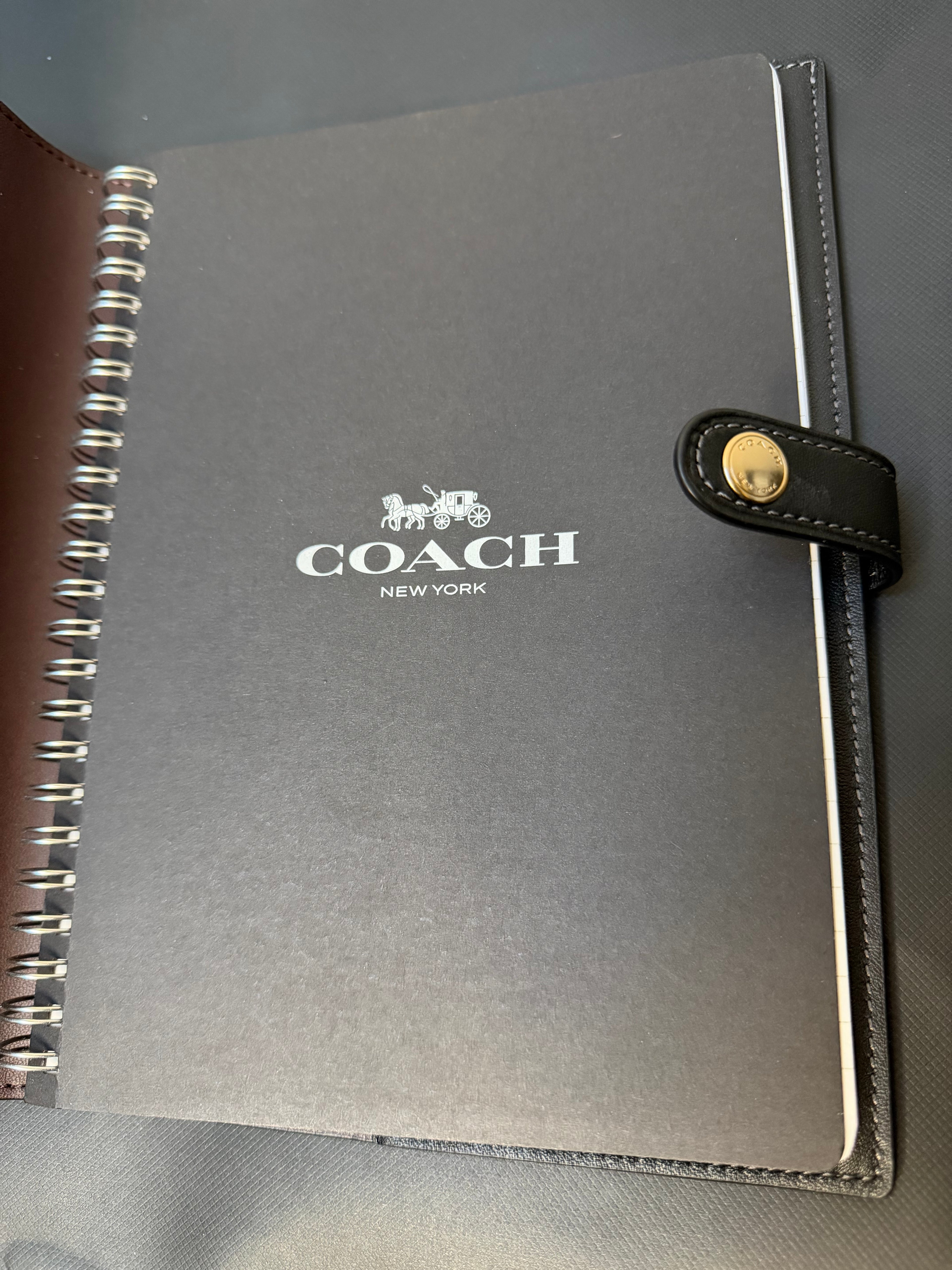 Coach Notebook With Black Cherry In Leather/Black Print