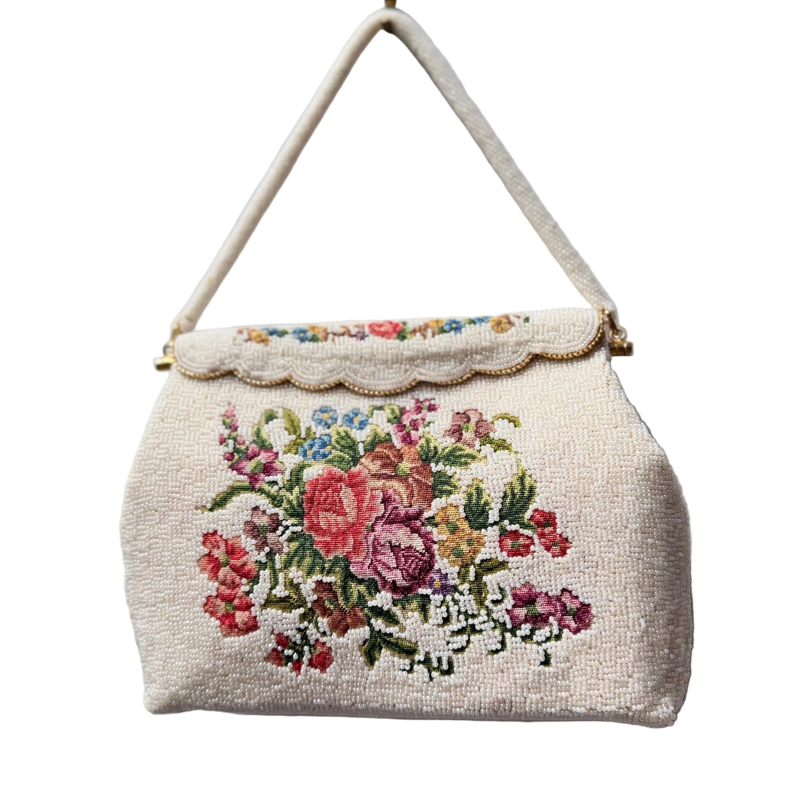1950’s French Needlepoint Floral Hand Beaded Handbag