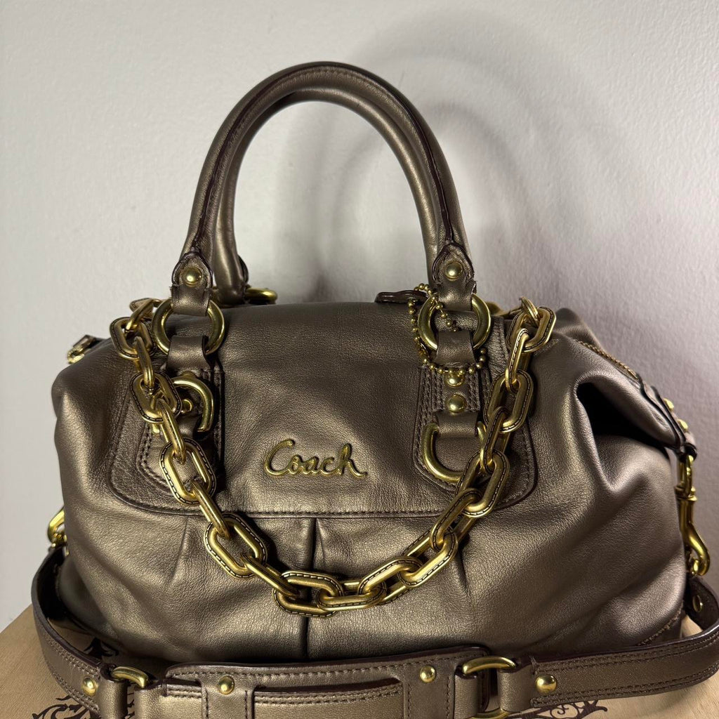COACH Ashley #F15445 Pewter Leather Convertible Satchel Bag