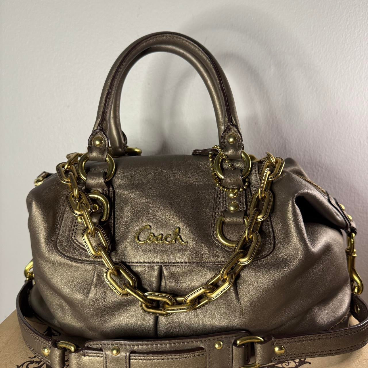 COACH Ashley #F15445 Pewter Leather Convertible Satchel Bag