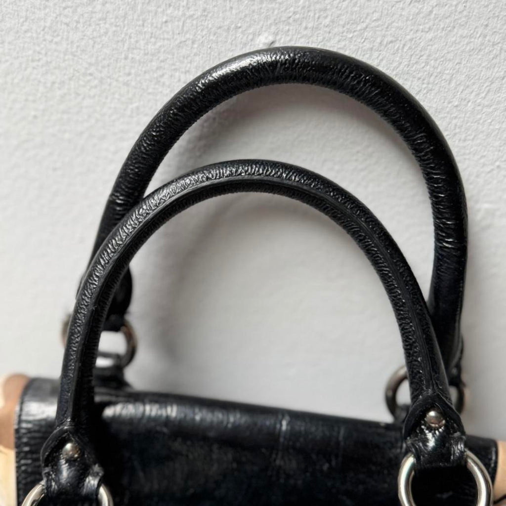 COACH Ashley Scarf print Black Leather Satchel Bag