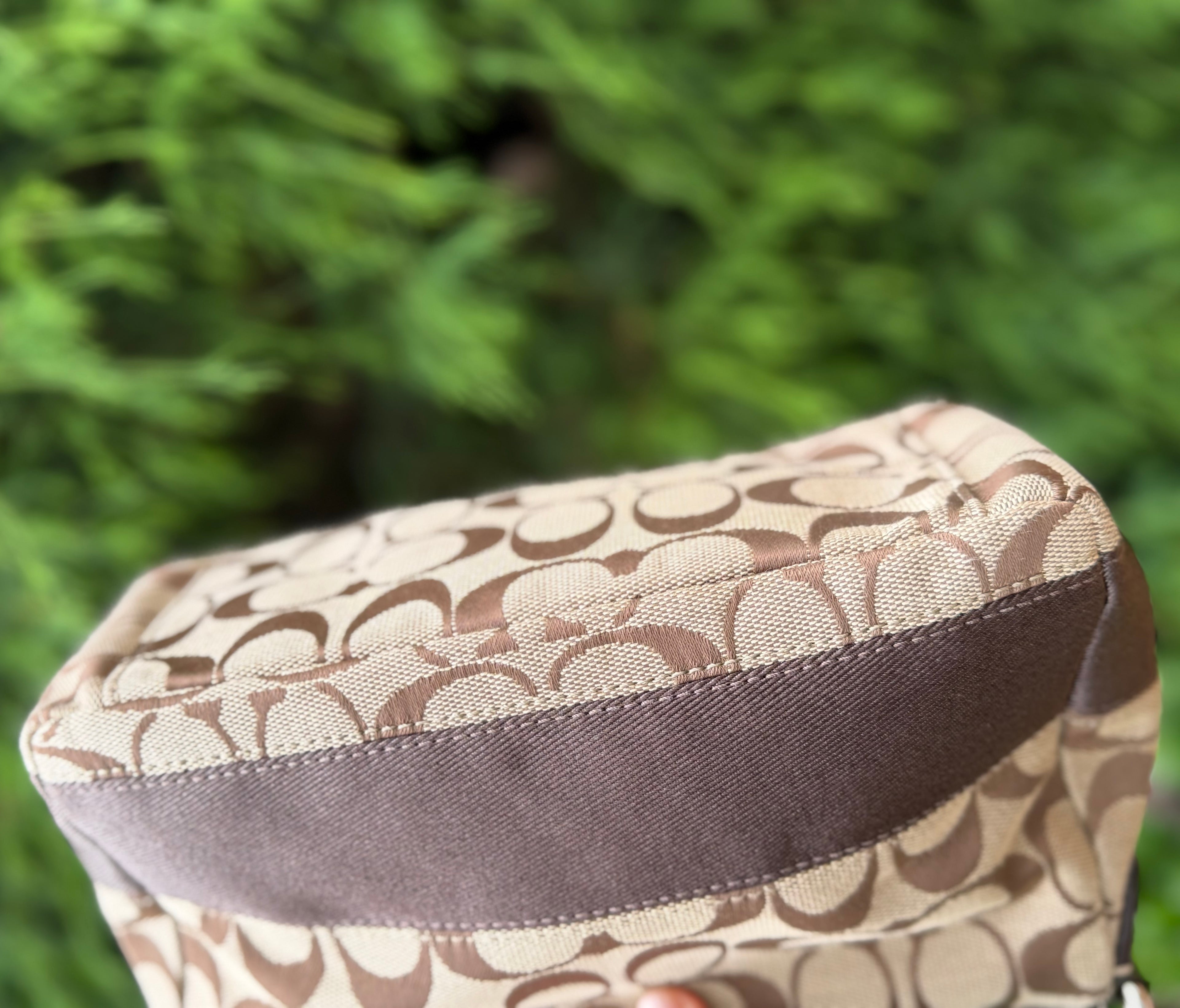 Coach Signature Stripe 2008 Khaki/Brown Demi Bag Hobo