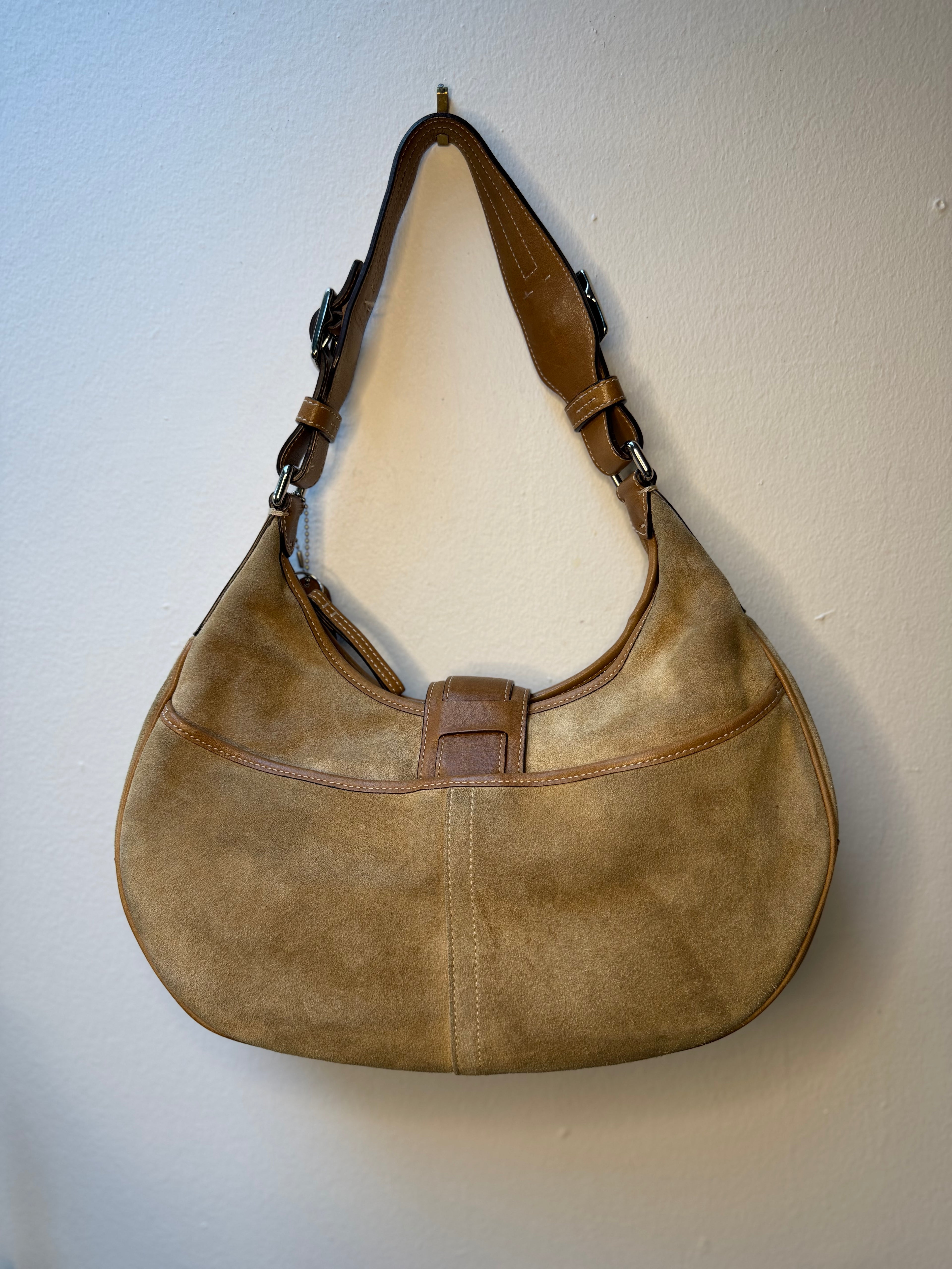 Coach Moon Bag Suede with Leather Trim Shoulder Hobo 7559