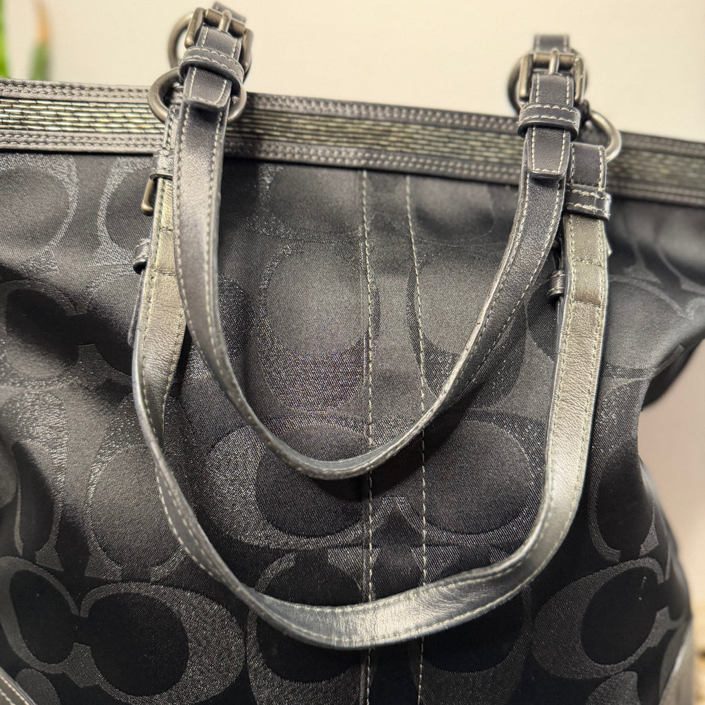 Coach Signature Canvas Shoulder Tote Bag in Beaded Black 10390