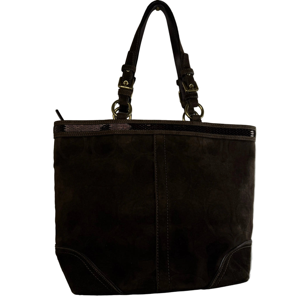 Coach Suede Brown Signature C Beaded Tote Bag #10442