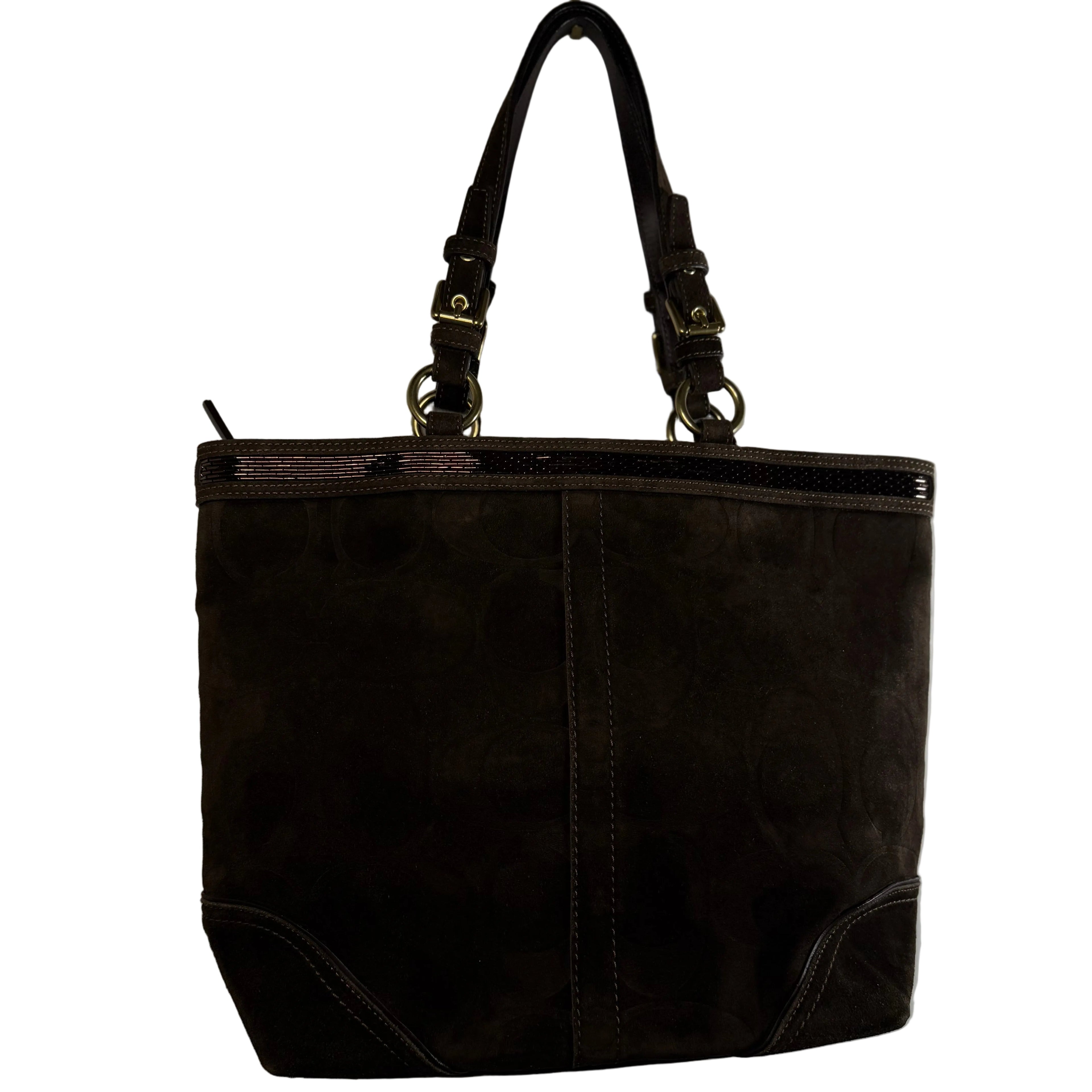 Coach Suede Brown Signature C Beaded Tote Bag #10442