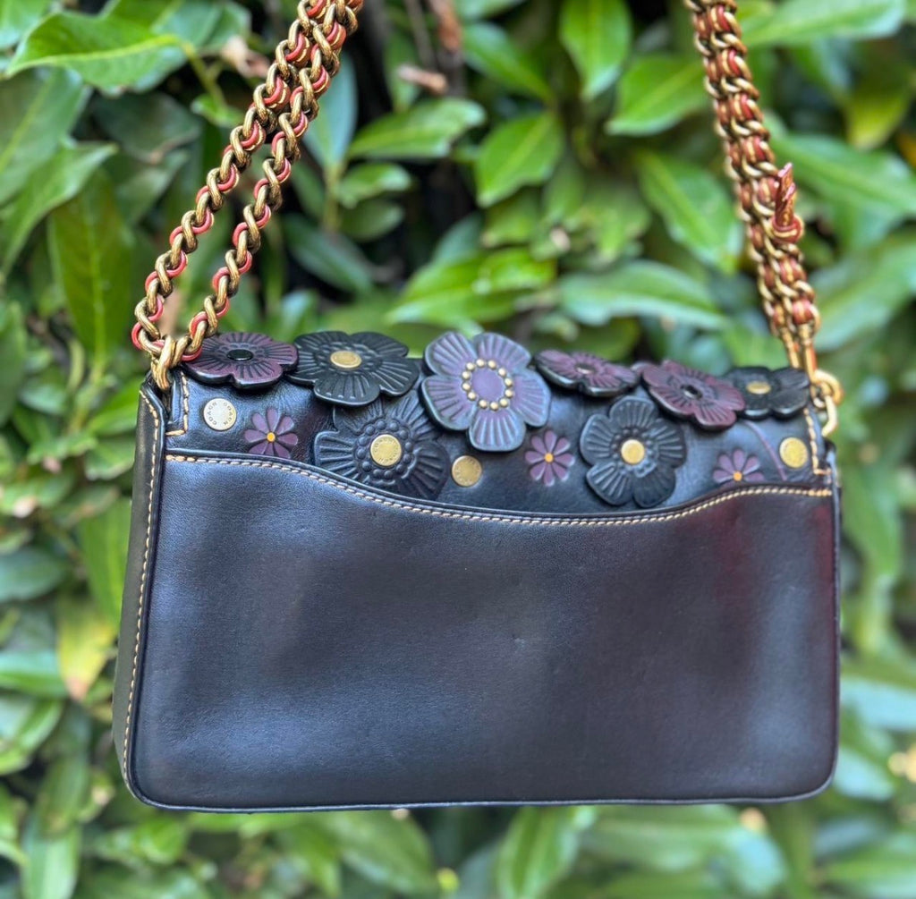 COACH 1941  Dinky with Tea Rose Applique Black Glovetanned Leather 38197