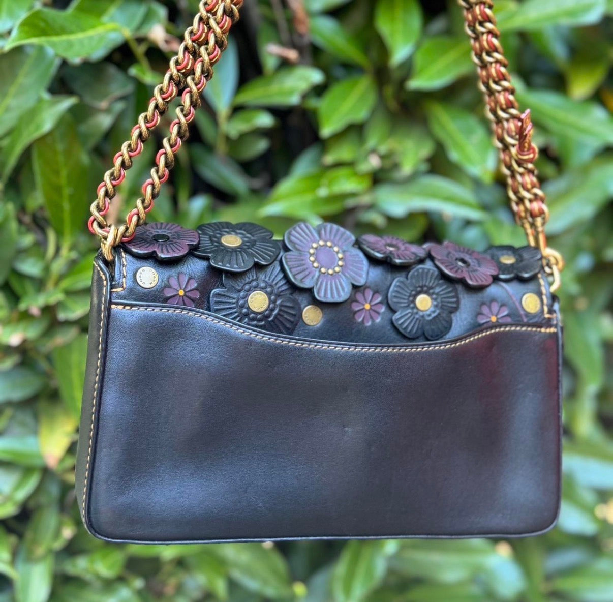 COACH 1941  Dinky with Tea Rose Applique Black Glovetanned Leather 38197