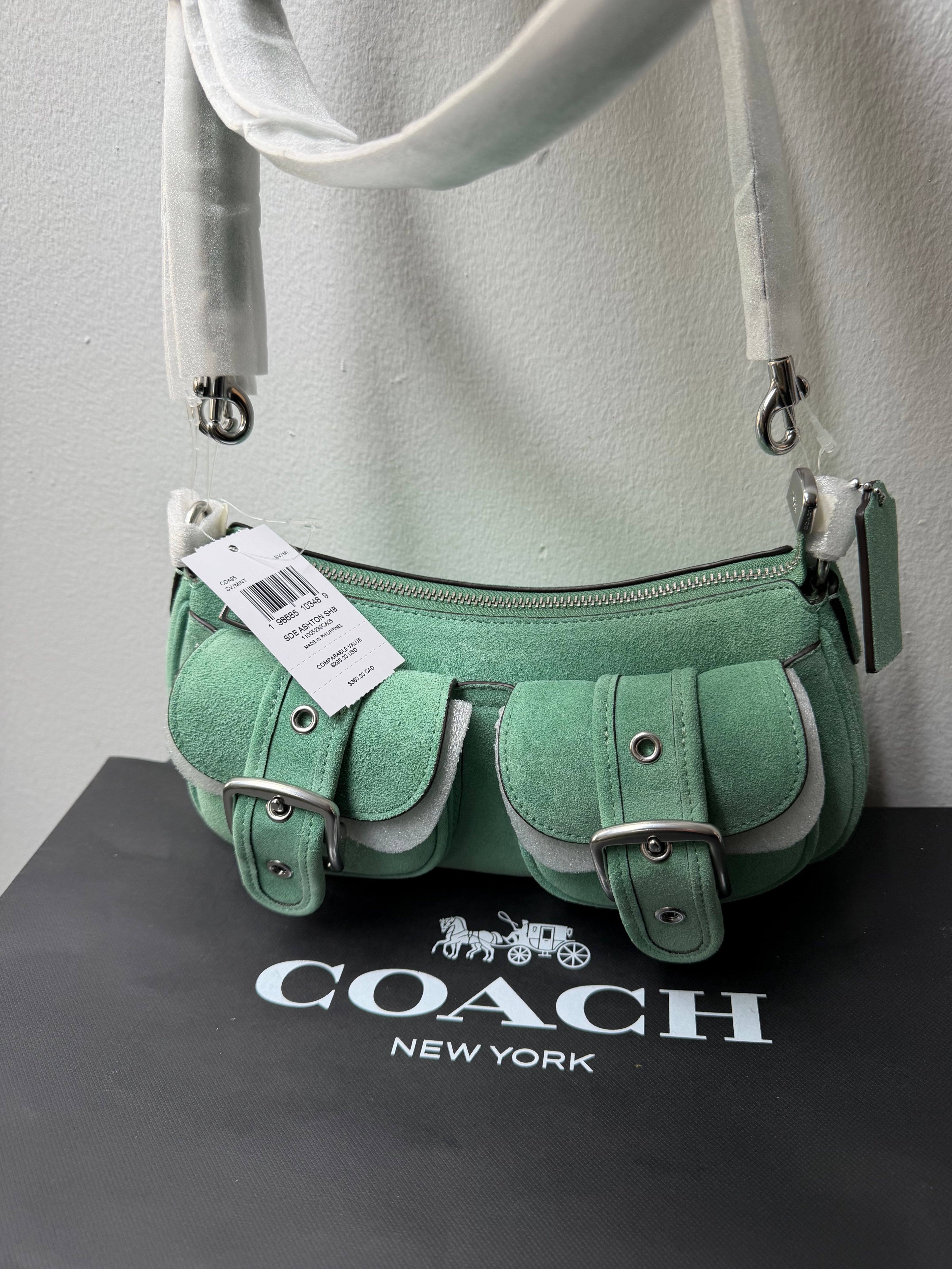 Coach Suede Ashton Bag Silver Hardware Mint