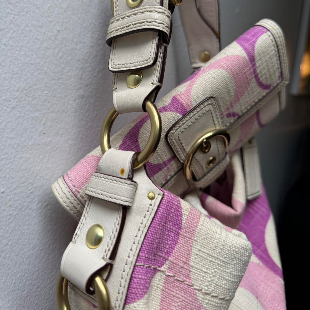 Coach Carly Denim pink, purple signature optic canvas 12197