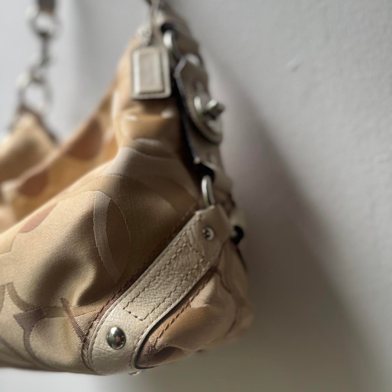 Coach Carly Optic C print shoulder bag in tan with Silver hardware