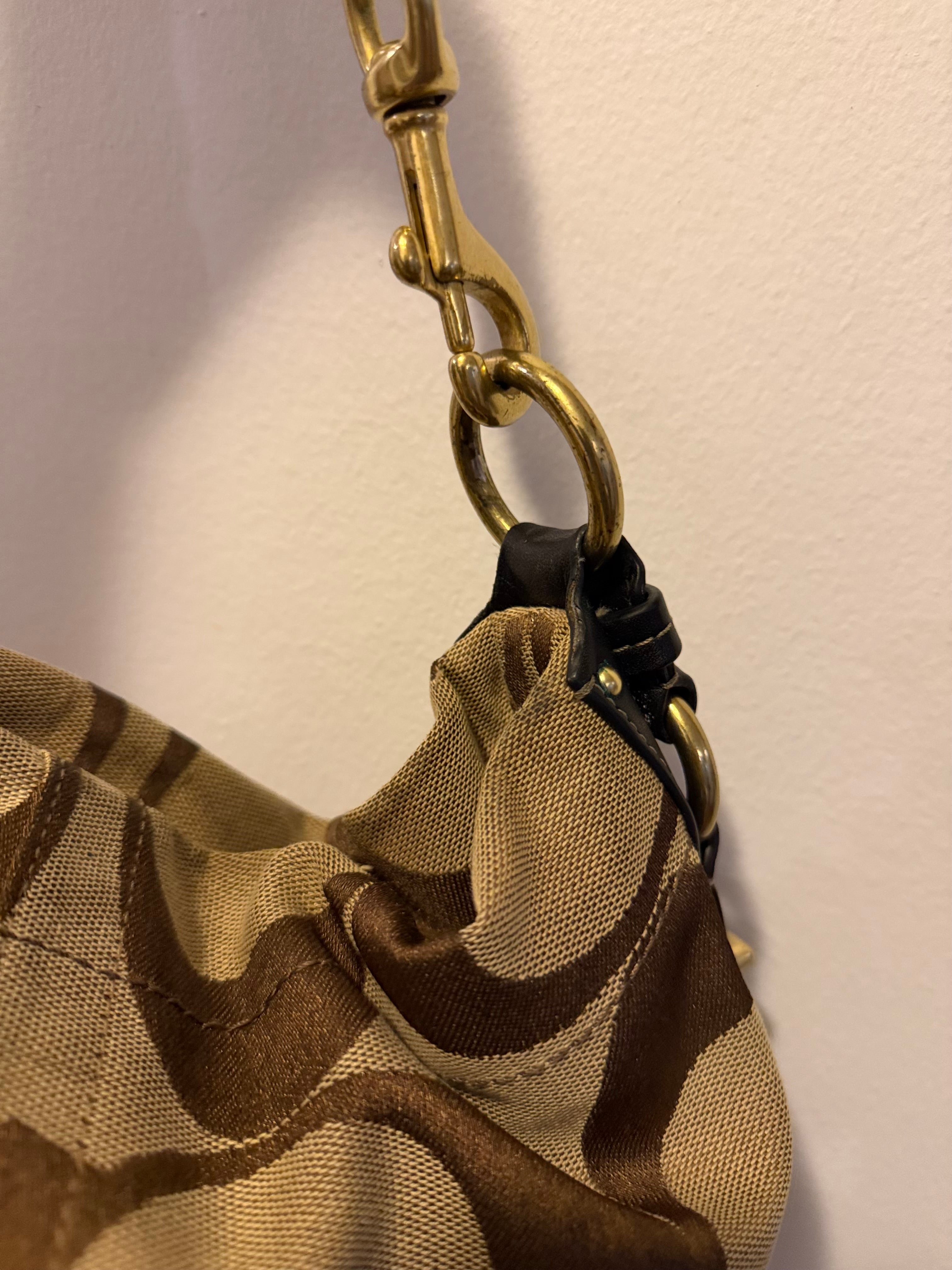 Coach Carly Brown Leather Trim Tan Canvas C #10619