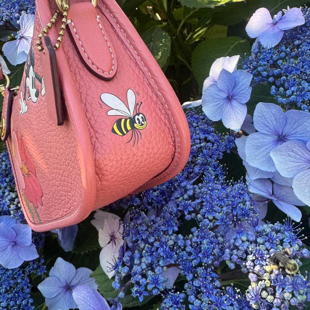Coach x Disney Swinger 20 leather Mickey Mouse flowers burnt coral CH464