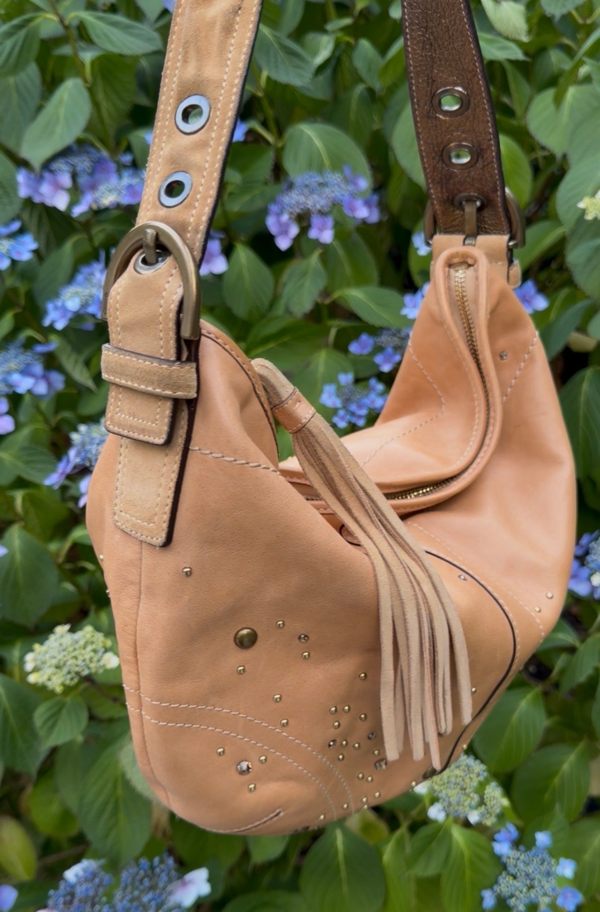 Coach Soho Crystal Studded Vachetta Leather Boho Hobo 8A28