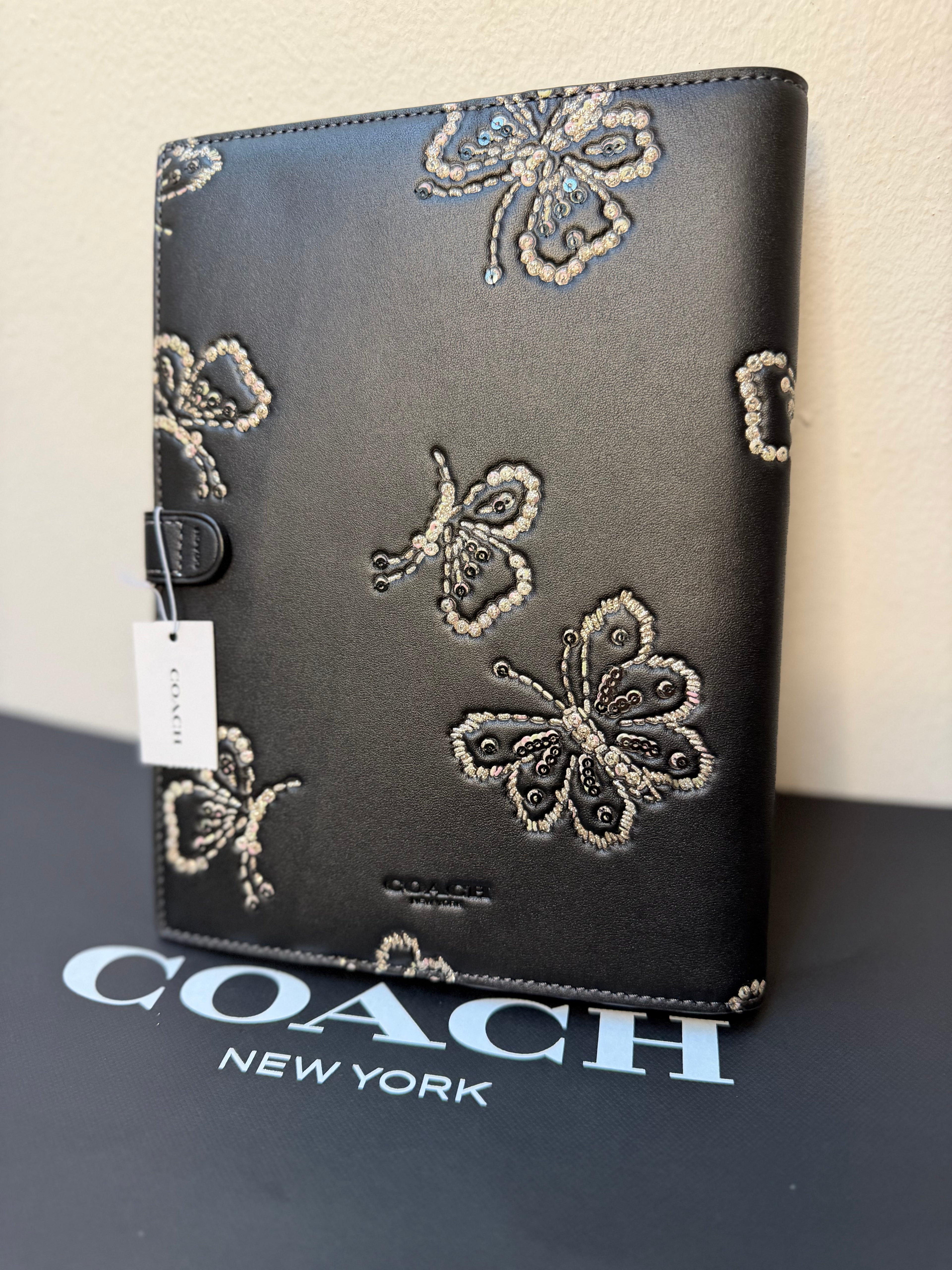 Coach CCF42 Notebook With Silver Butterfly Print In Novelty Leather