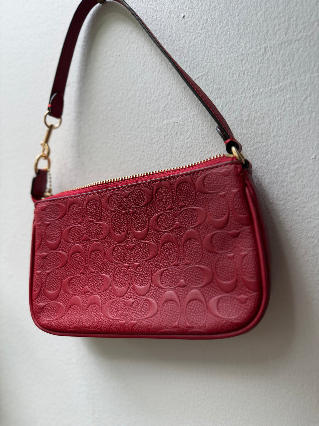 Coach Red Signature Embossed Nolita 19 Bag