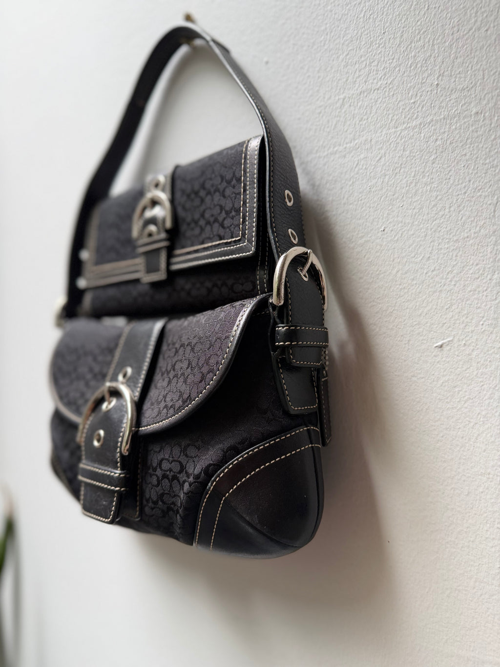Coach Soho Demi Shoulder Bag Black Signature C Jacquard  Leather 6818 & Wallet