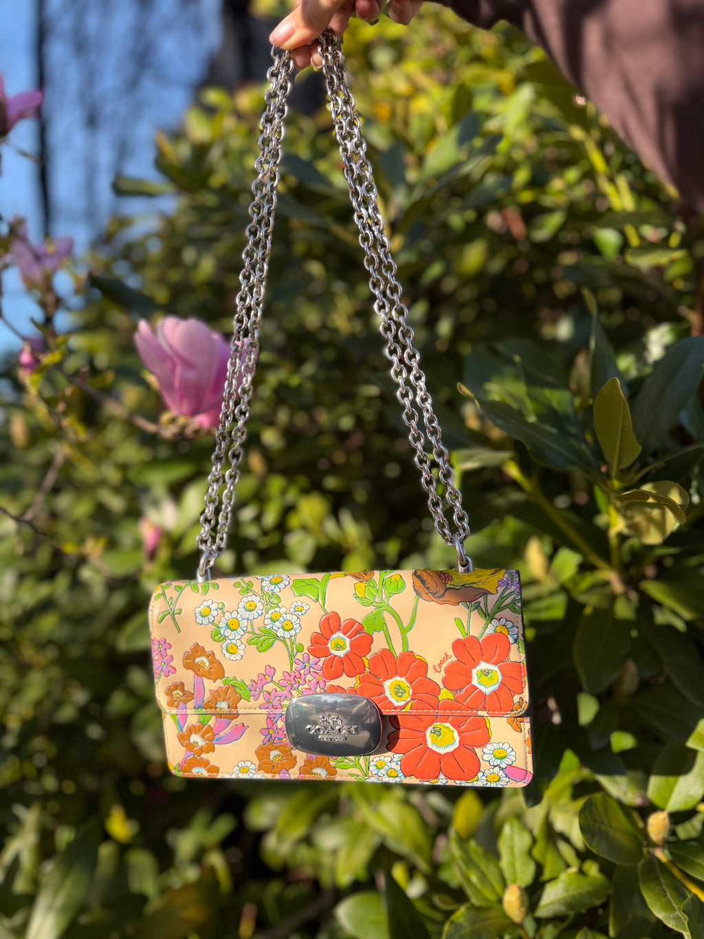 Coach Wallet+ Bag With Floral Print CR159 Silver/Ivory Multi