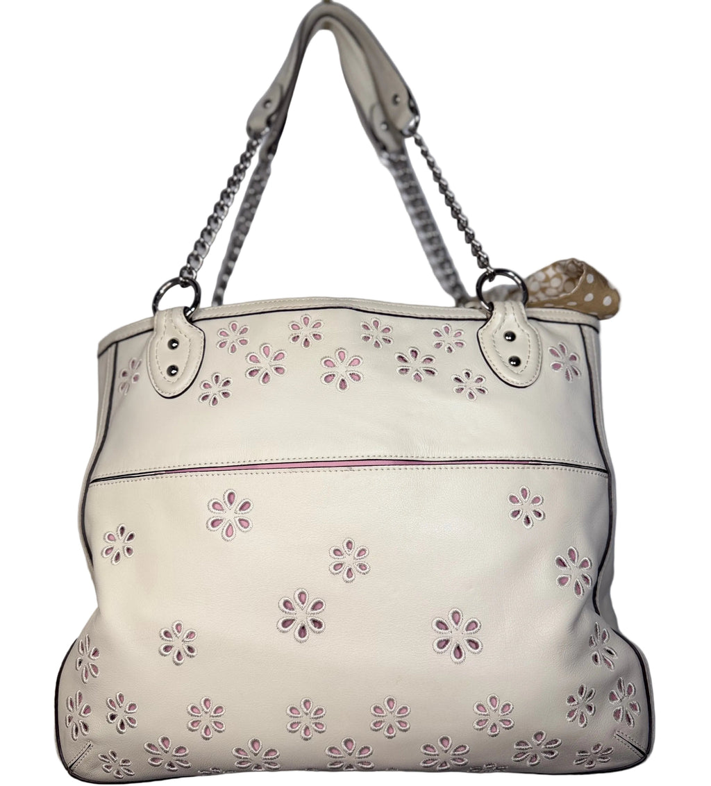 Coach Poppy Ivory Leather Eyelet Turnlock Tote  22488
