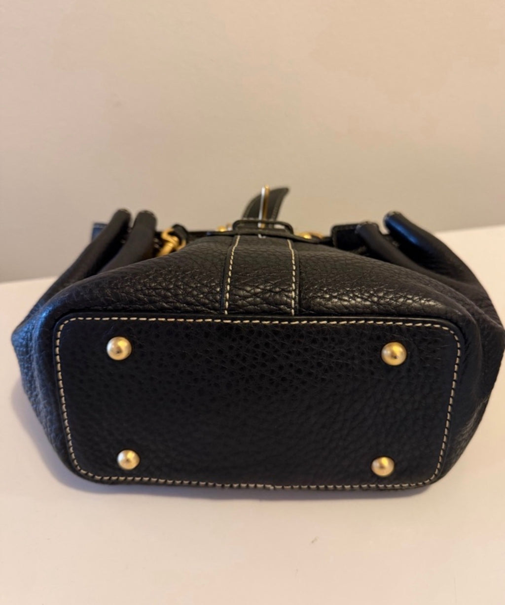 Dooney & Bourke Marchesa Black Leather Shoulder Bag W/ Gold Buckle Hardware Y2K