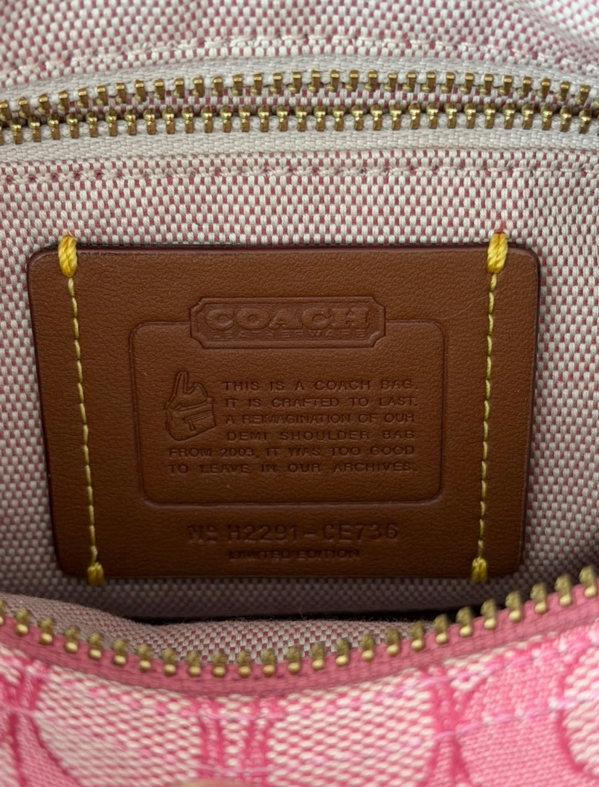 Coach Demi Bag Limited Edition Re-issue In Signature Jacquard Pink Brass