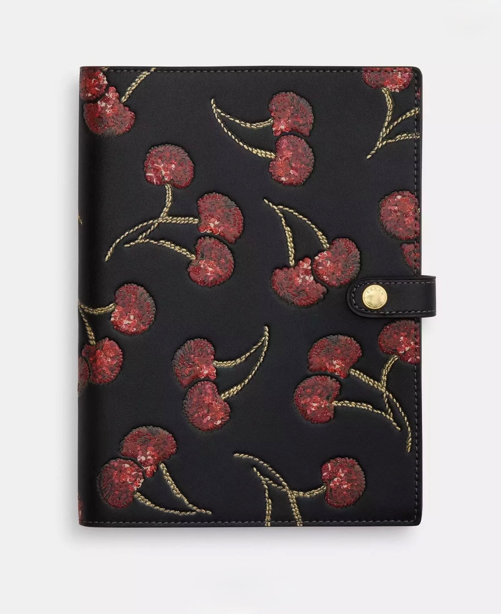 Coach Notebook With Black Cherry In Leather/Black Print