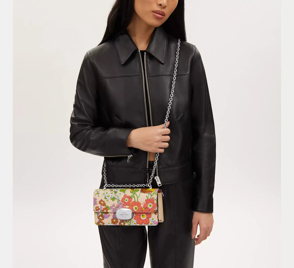 Coach Wallet+ Bag With Floral Print CR159 Silver/Ivory Multi