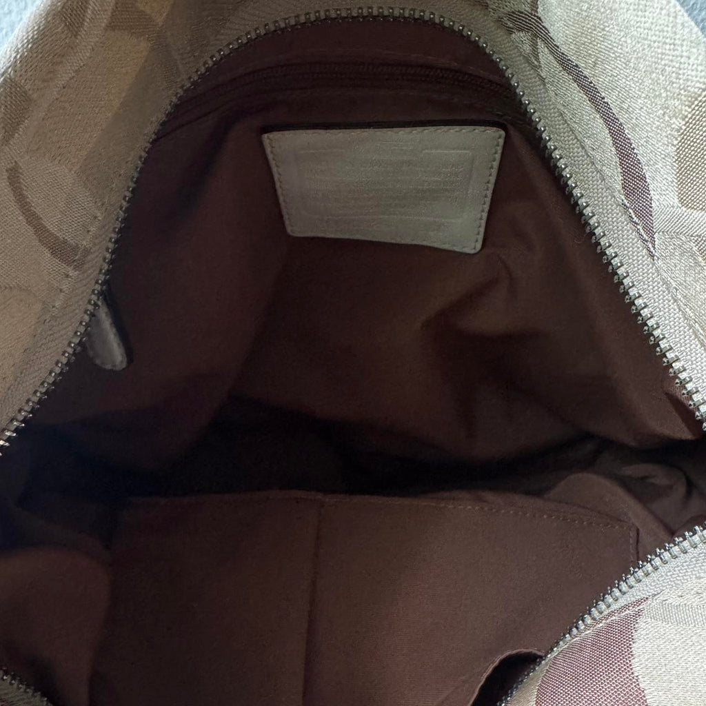Coach Carly Optic C print shoulder bag in tan with Silver hardware
