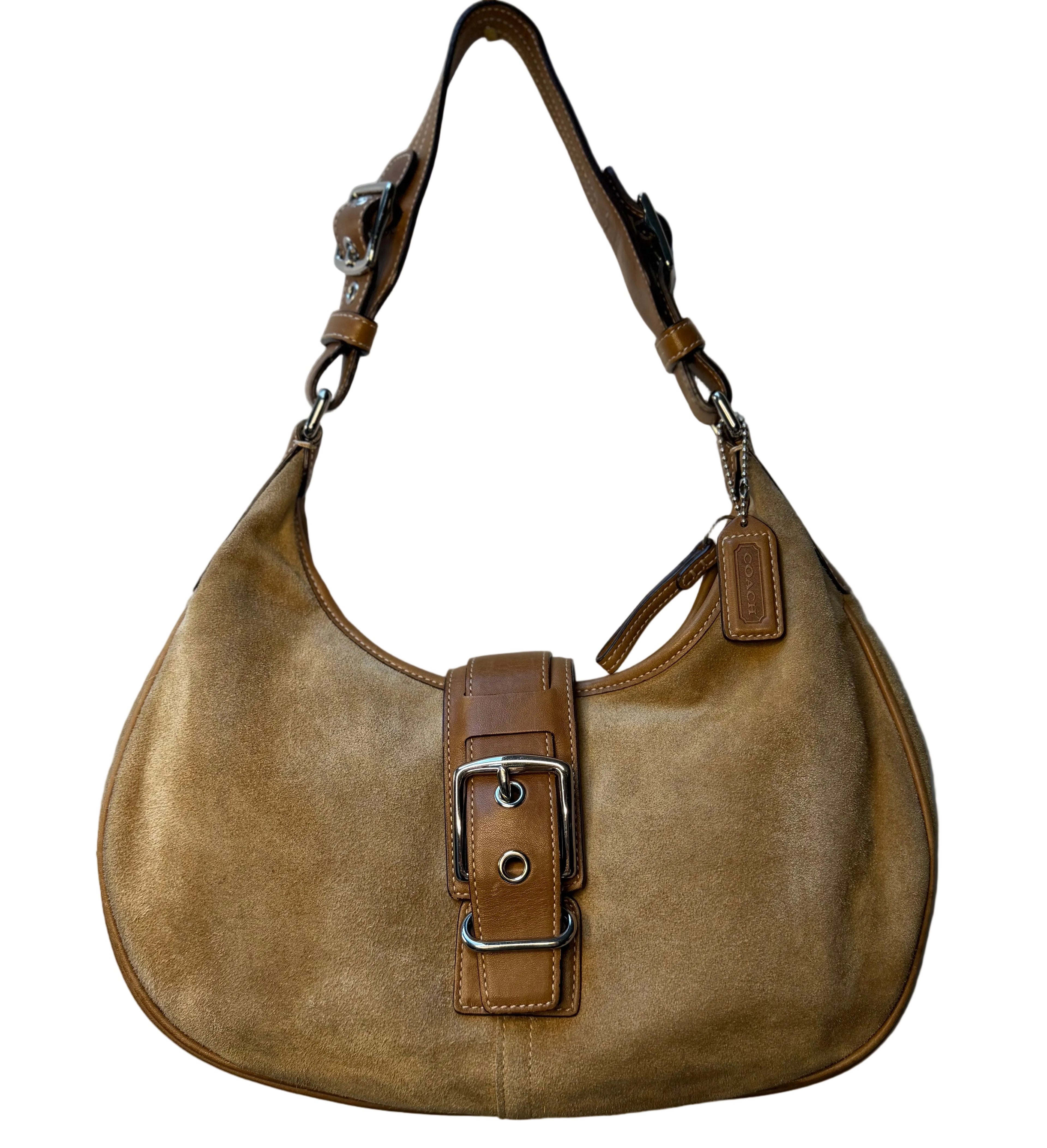 Coach Moon Bag Suede with Leather Trim Shoulder Hobo 7559