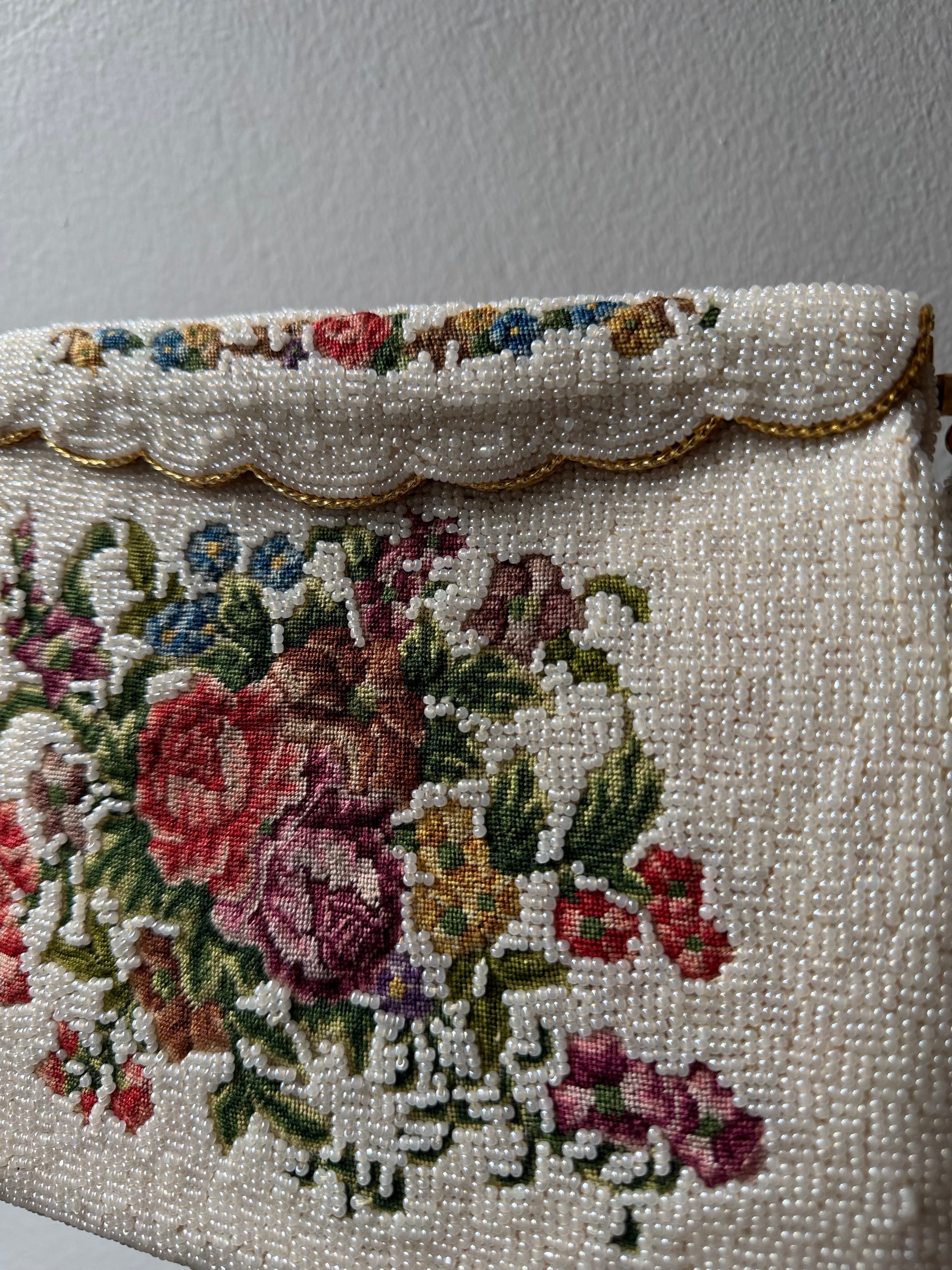 1950’s French Needlepoint Floral Hand Beaded Handbag