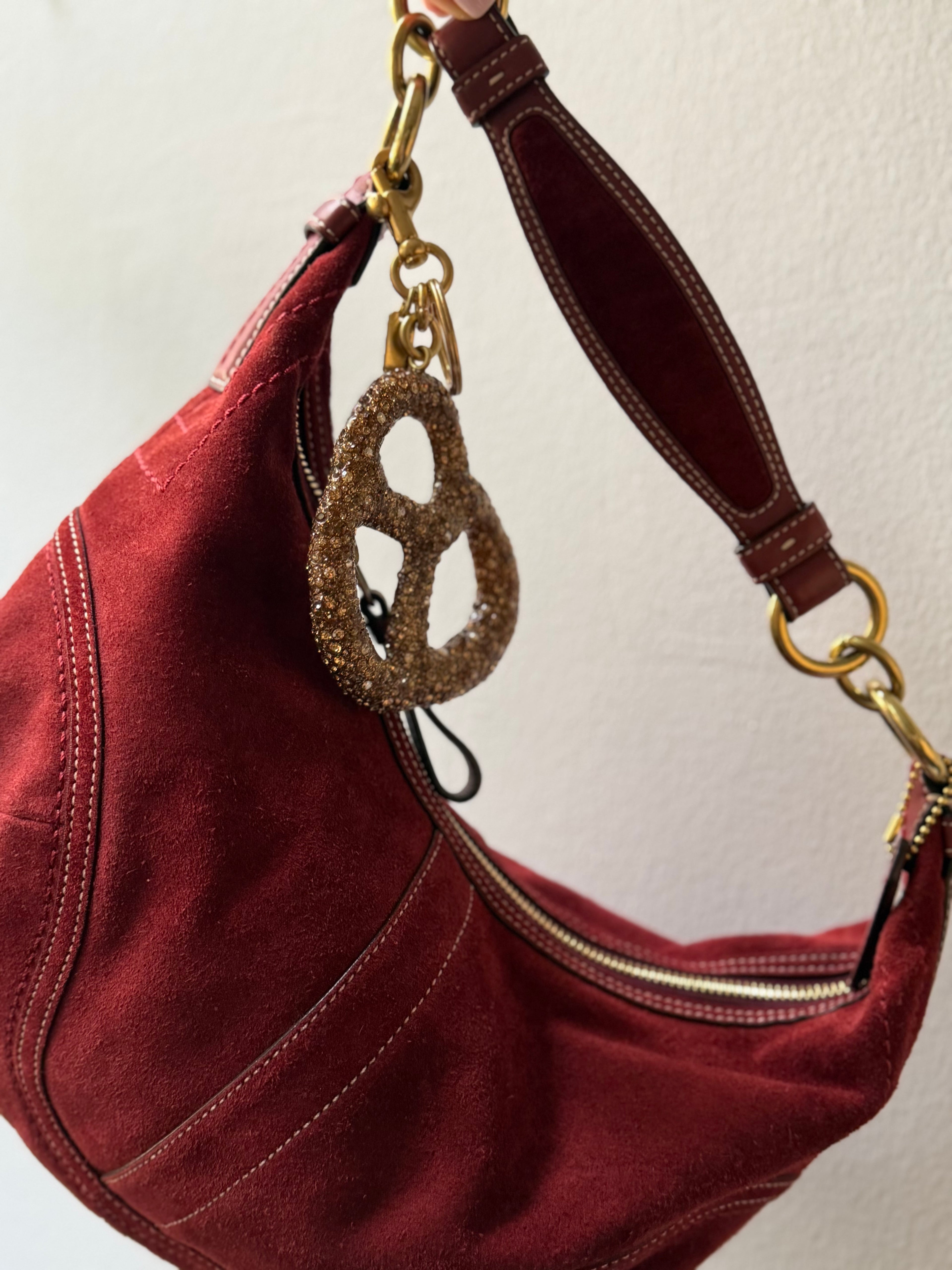 Soho Burgundy Suede Moon Hobo Bag 10056