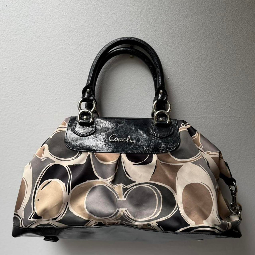 COACH Ashley Scarf print Black Leather Satchel Bag