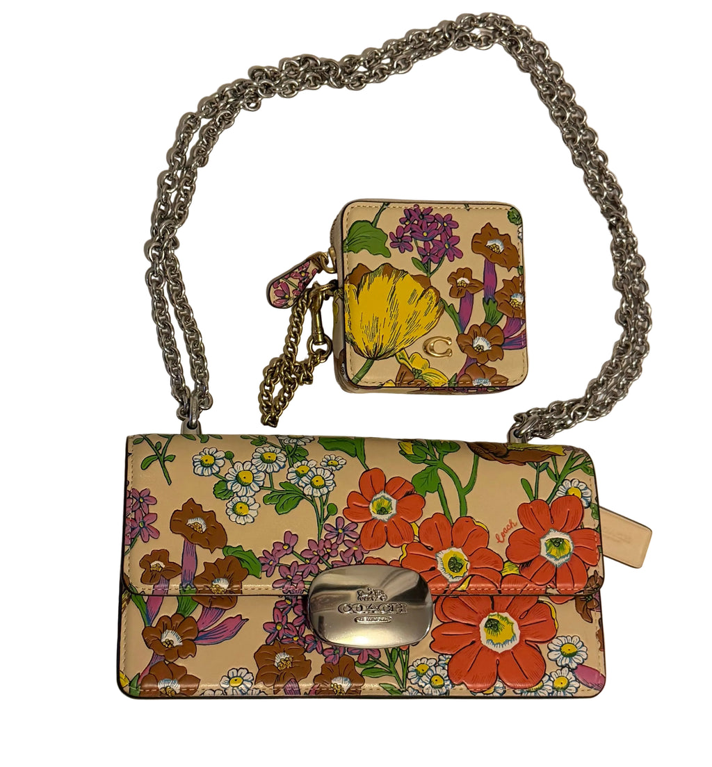 Coach Wallet+ Bag With Floral Print CR159 Silver/Ivory Multi