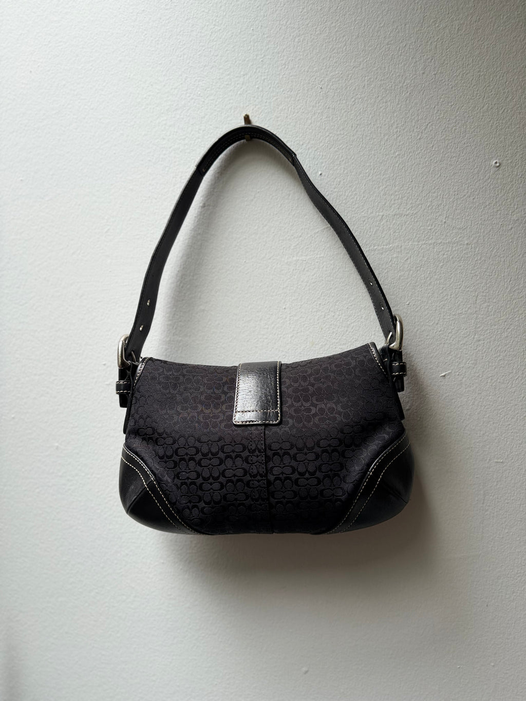 Coach Soho Demi Shoulder Bag Black Signature C Jacquard  Leather 6818 & Wallet