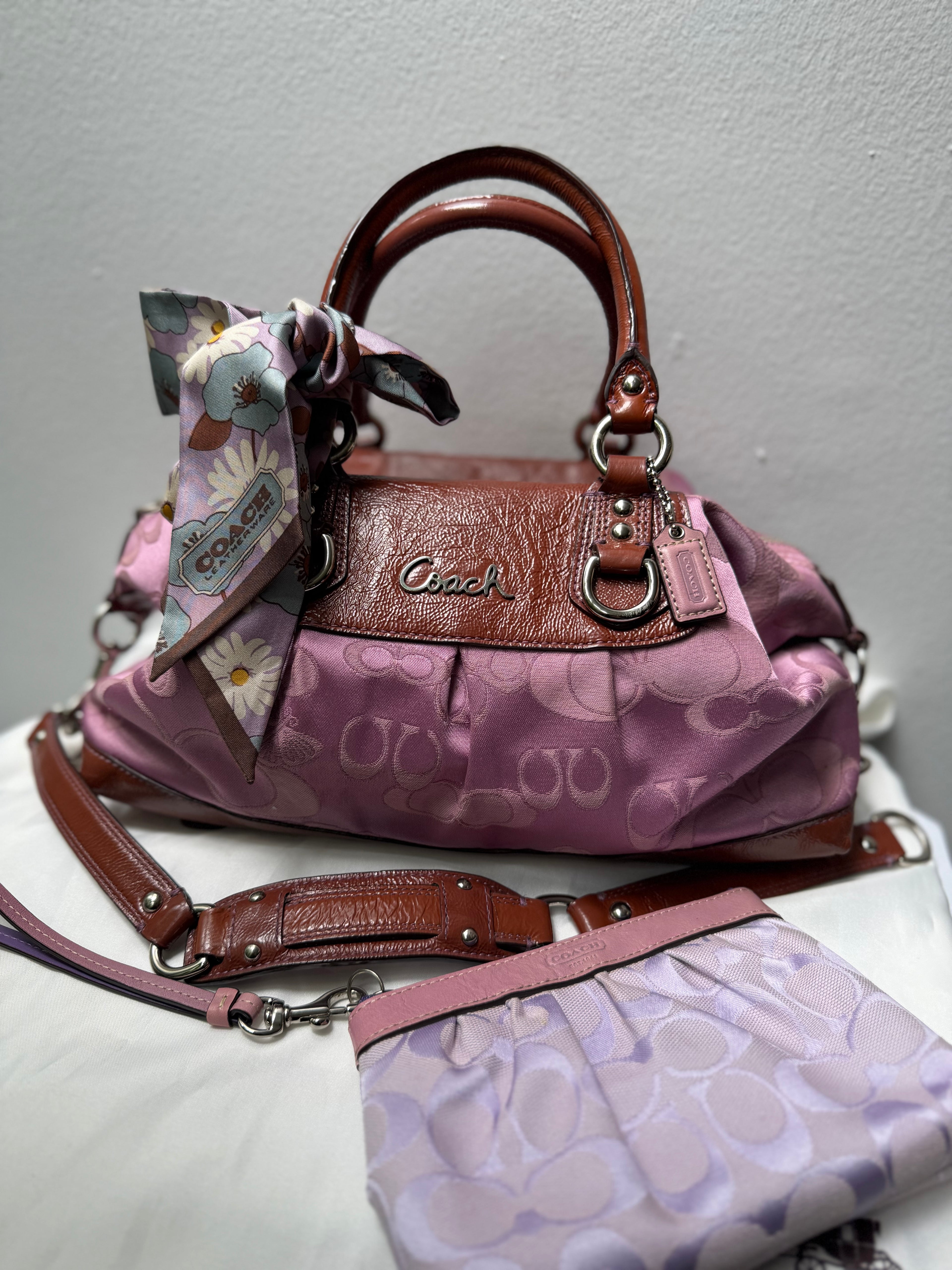 Coach Rare Butterfly Pilot ASHLEY Satchel Bag w/ Signature Monogram F18008P +wristlet