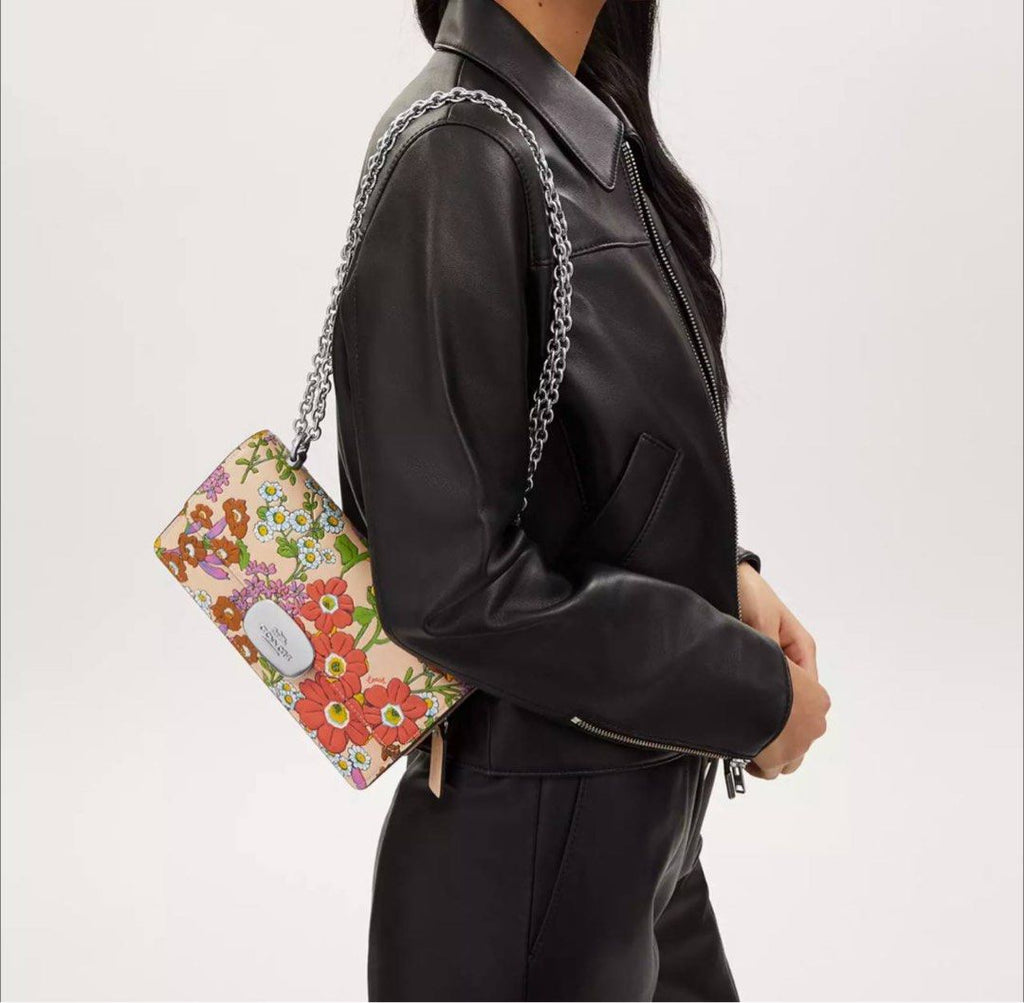 Coach Wallet+ Bag With Floral Print CR159 Silver/Ivory Multi