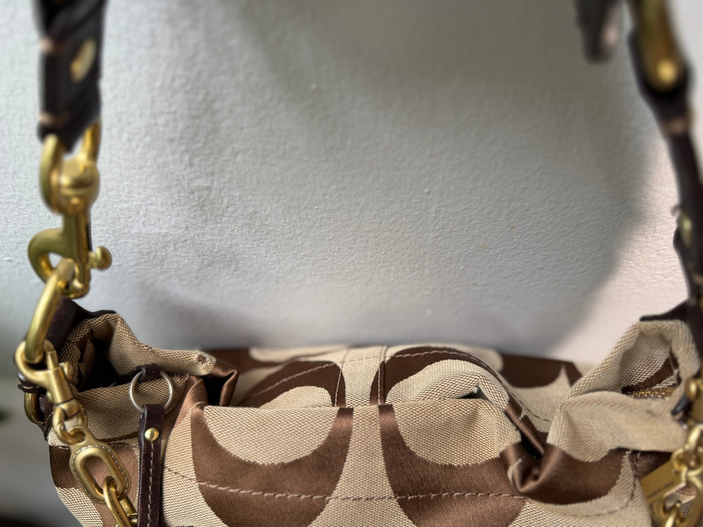 Coach Carly Brown Leather Trim Tan Canvas C #10619