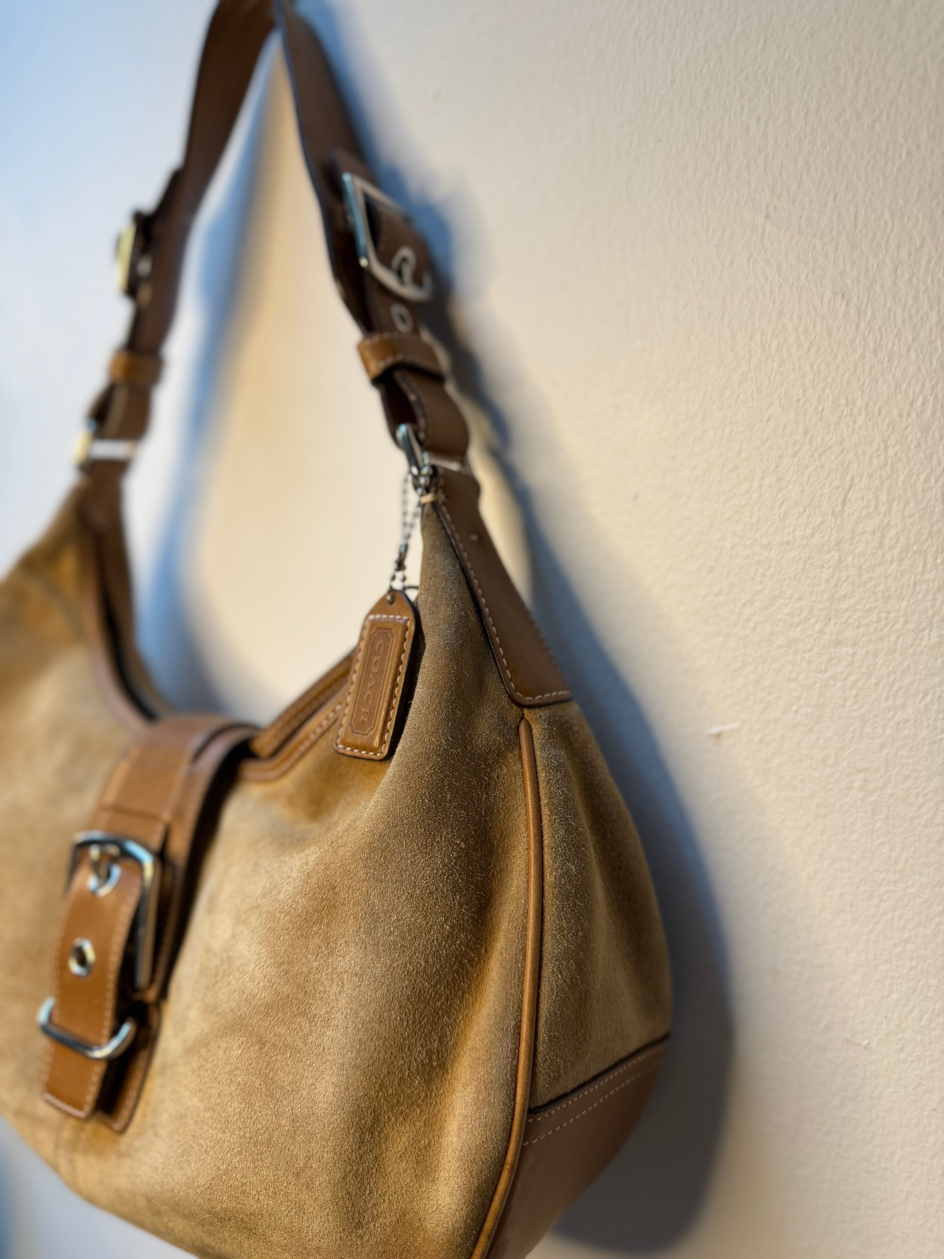 Coach Moon Bag Suede with Leather Trim Shoulder Hobo 7559