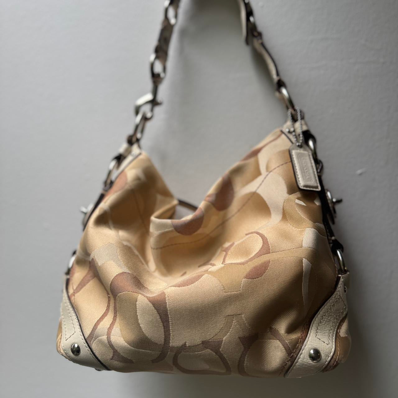 Coach Carly Optic C print shoulder bag in tan with Silver hardware