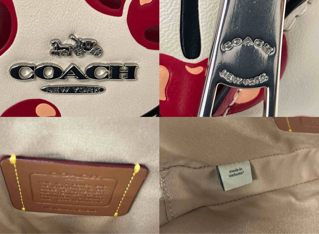 Coach Heart Crossbody Bag Chalk W Cherry Print Smooth Leather